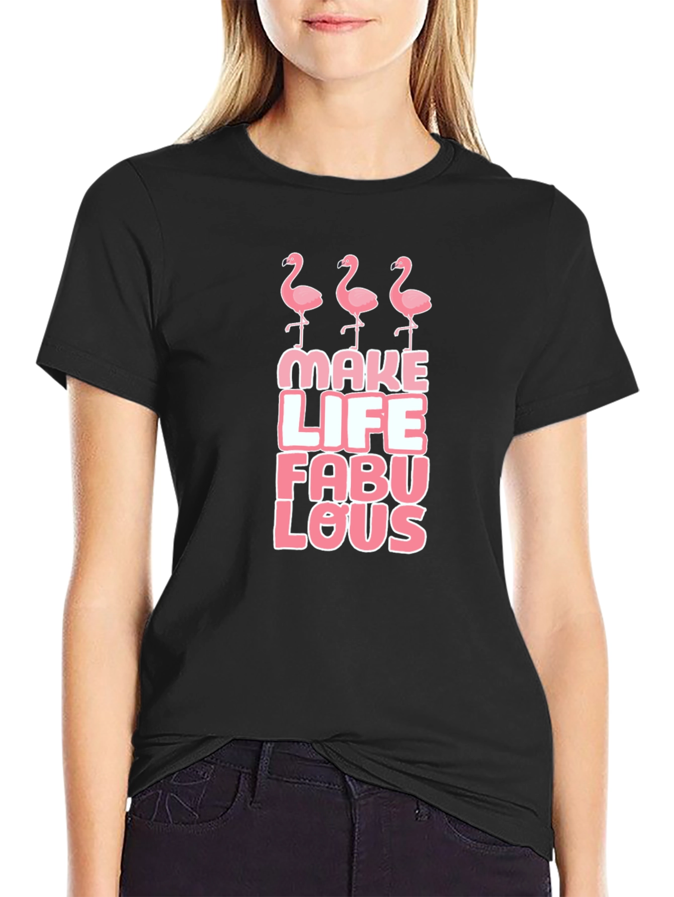 Black Make Life Fabulous Flamingo T-Shirt view 2