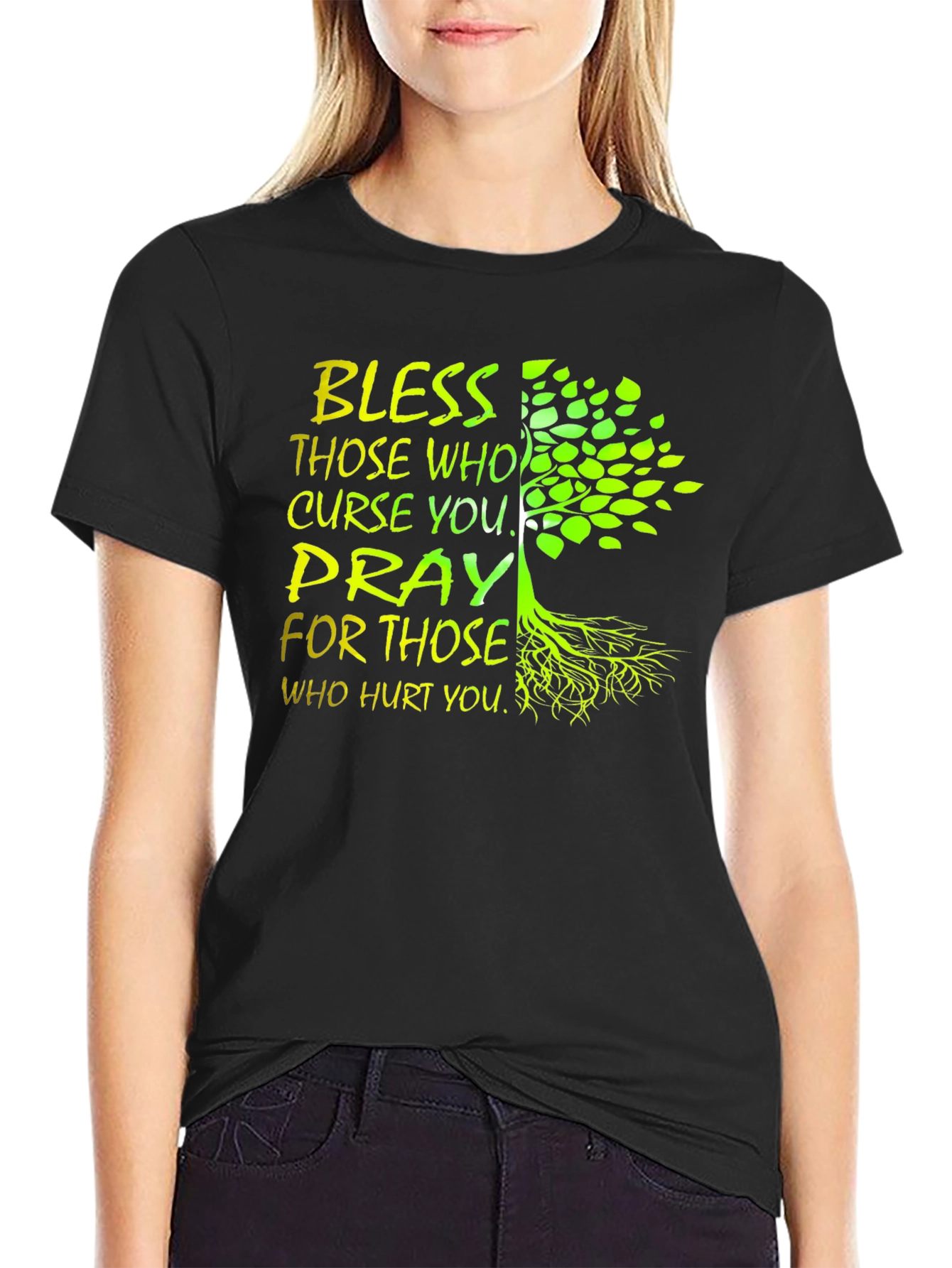 Black Bless & Pray Tree Graphic Black T-Shirt view 2