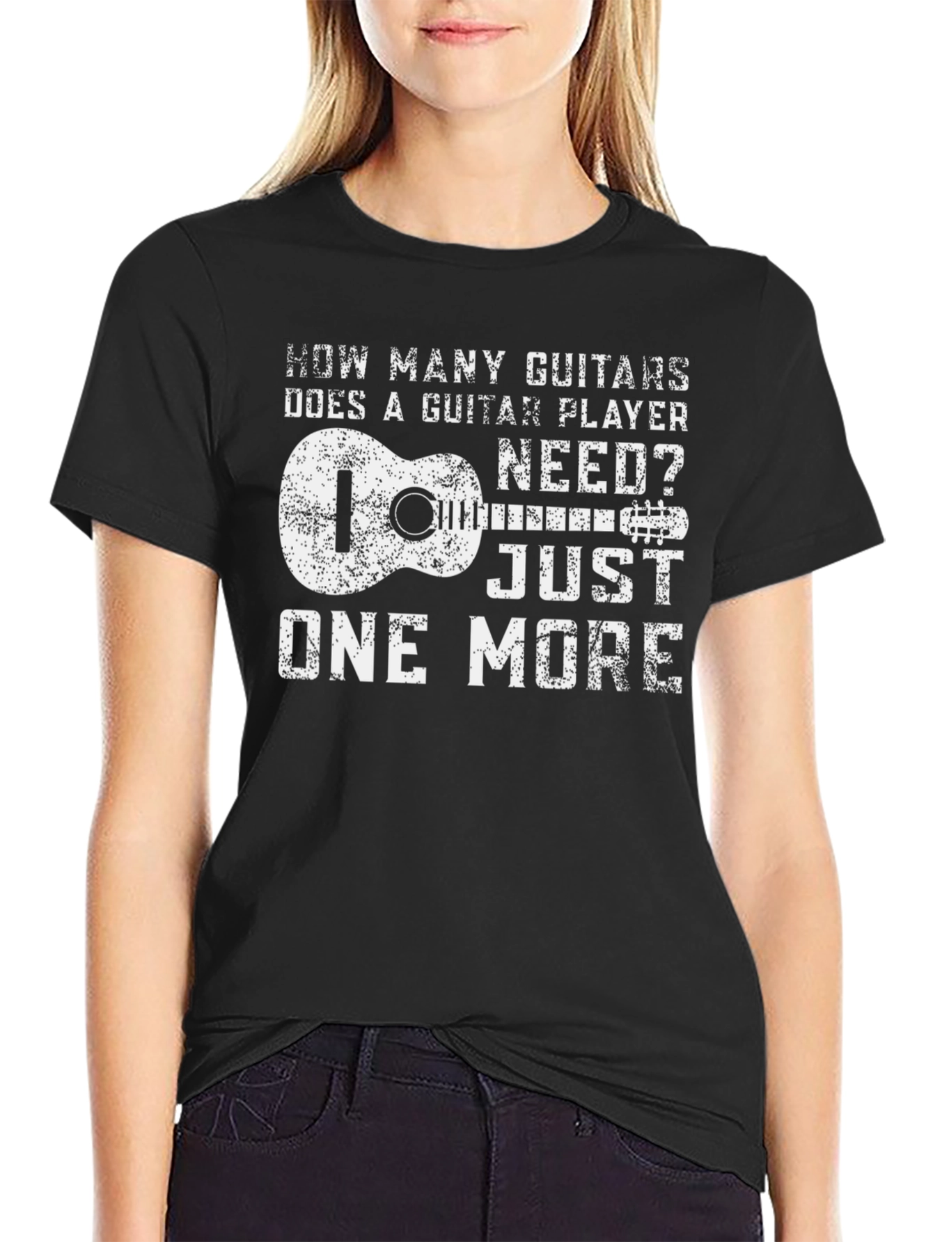 Black Guitar Player T-Shirt: How Many Guitars? view 2