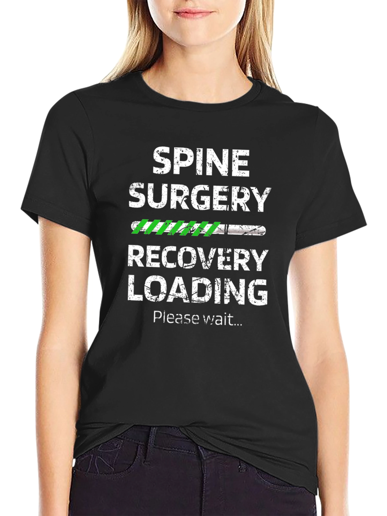 Black Spine Surgery Recovery Loading T-Shirt view 2