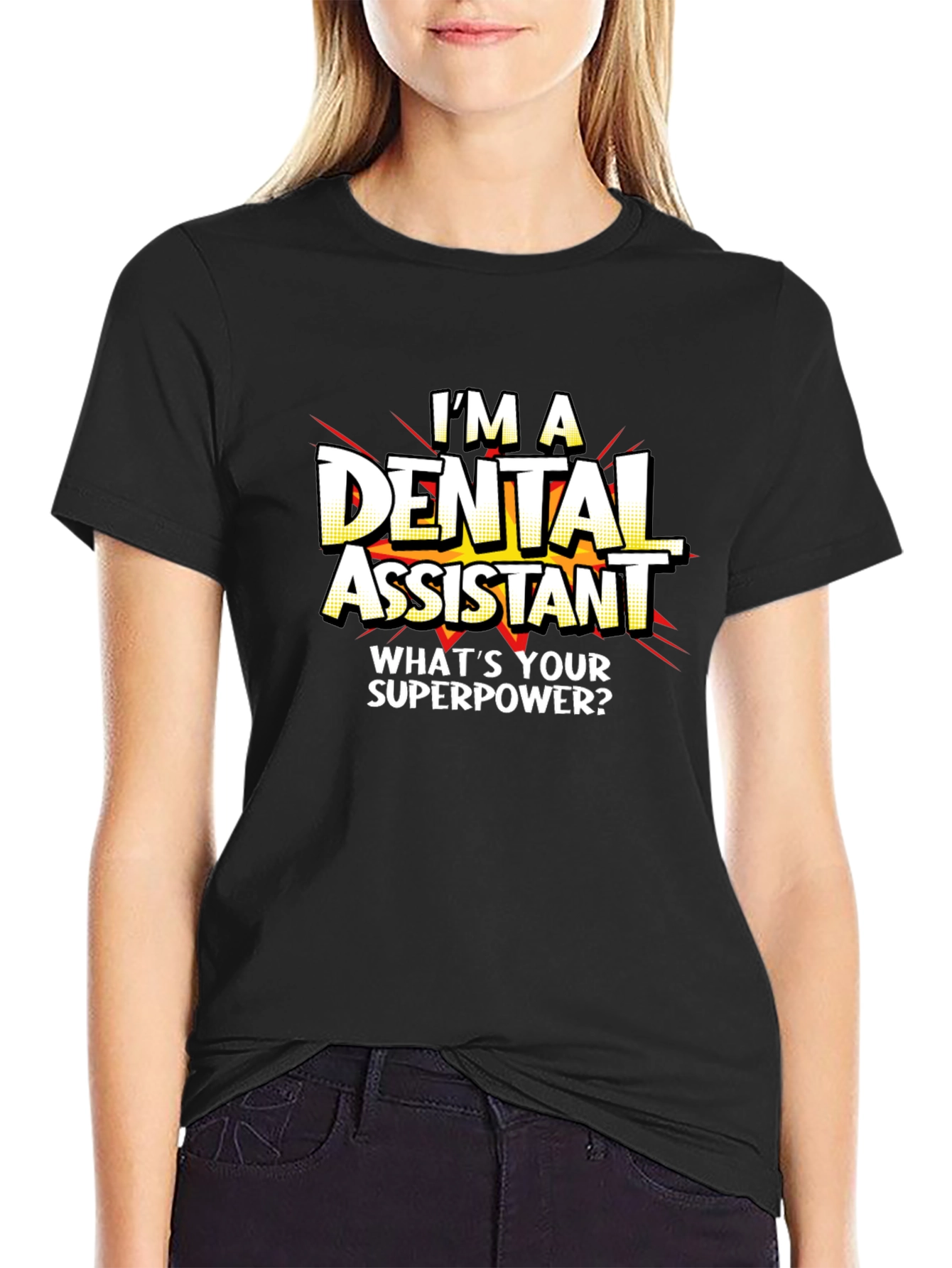 Black Dental Assistant Superpower T-Shirt - Black Graphic Tee view 2