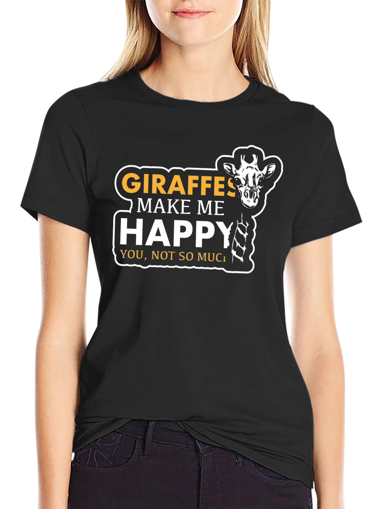 Black Giraffe Lover T-Shirt: Makes Me Happy! view 2