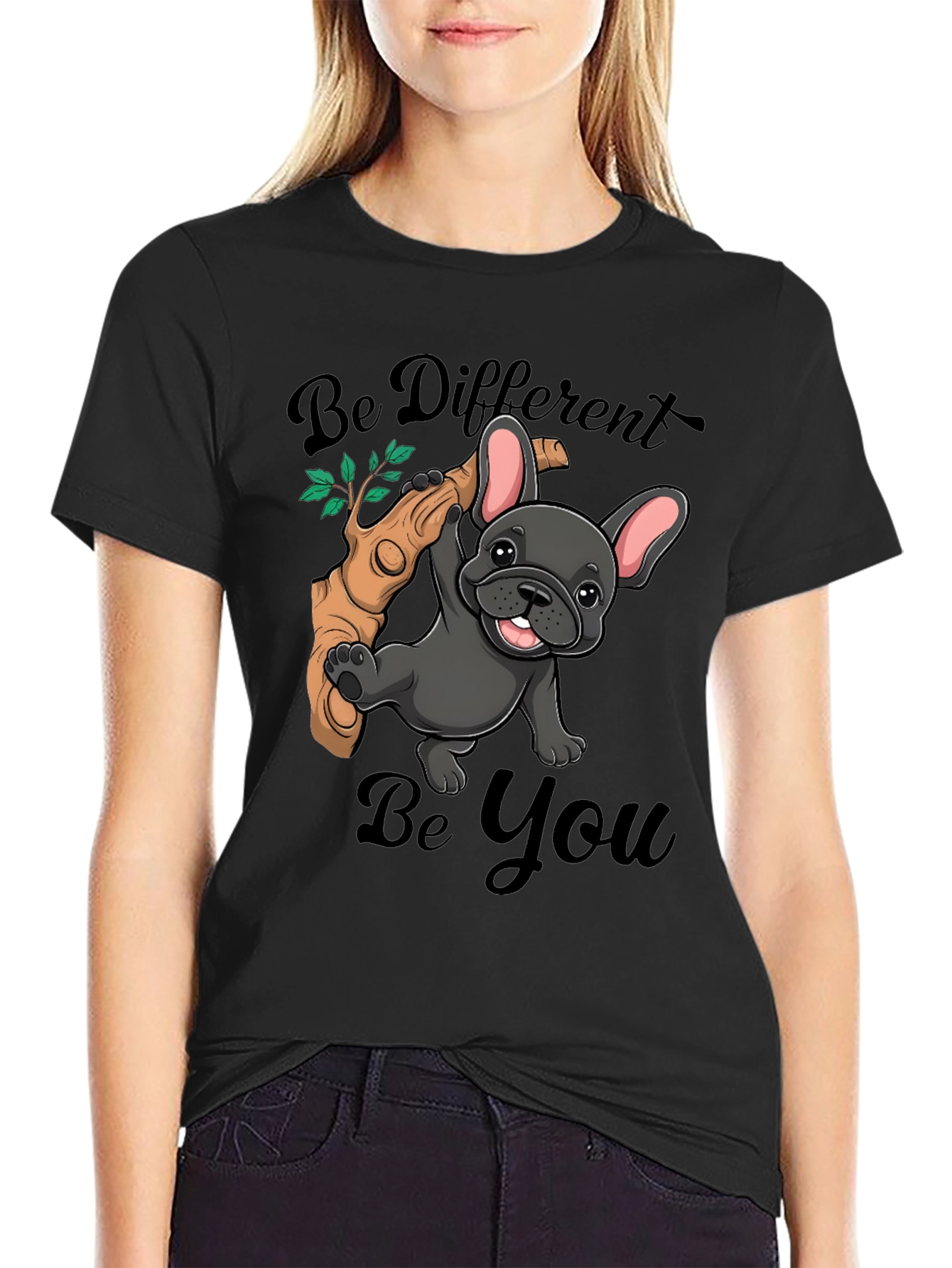 Black Be Different Be You Bulldog T-Shirt view 2