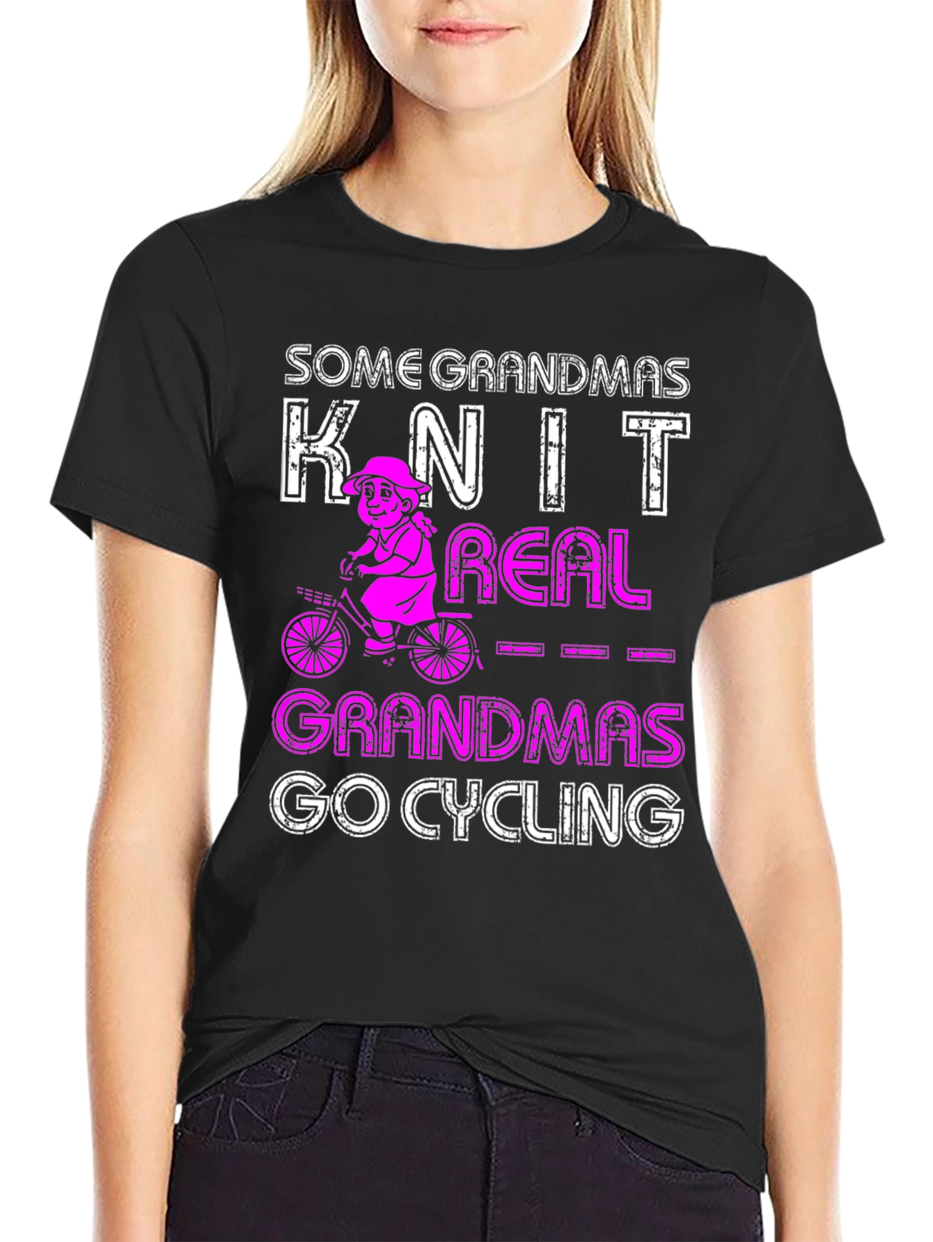 Black Cycling Grandma Graphic Tee - Knit vs. Cycle view 2