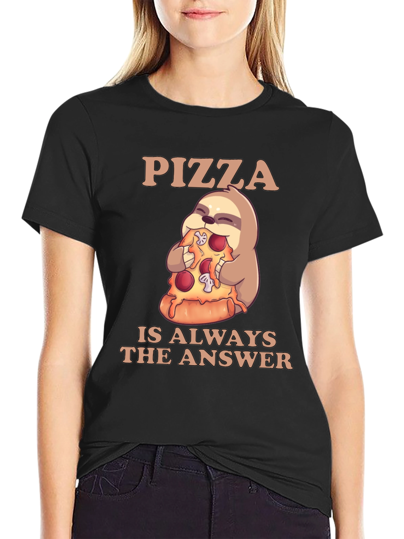 Black Pizza Sloth T-Shirt - Always the Answer! view 2