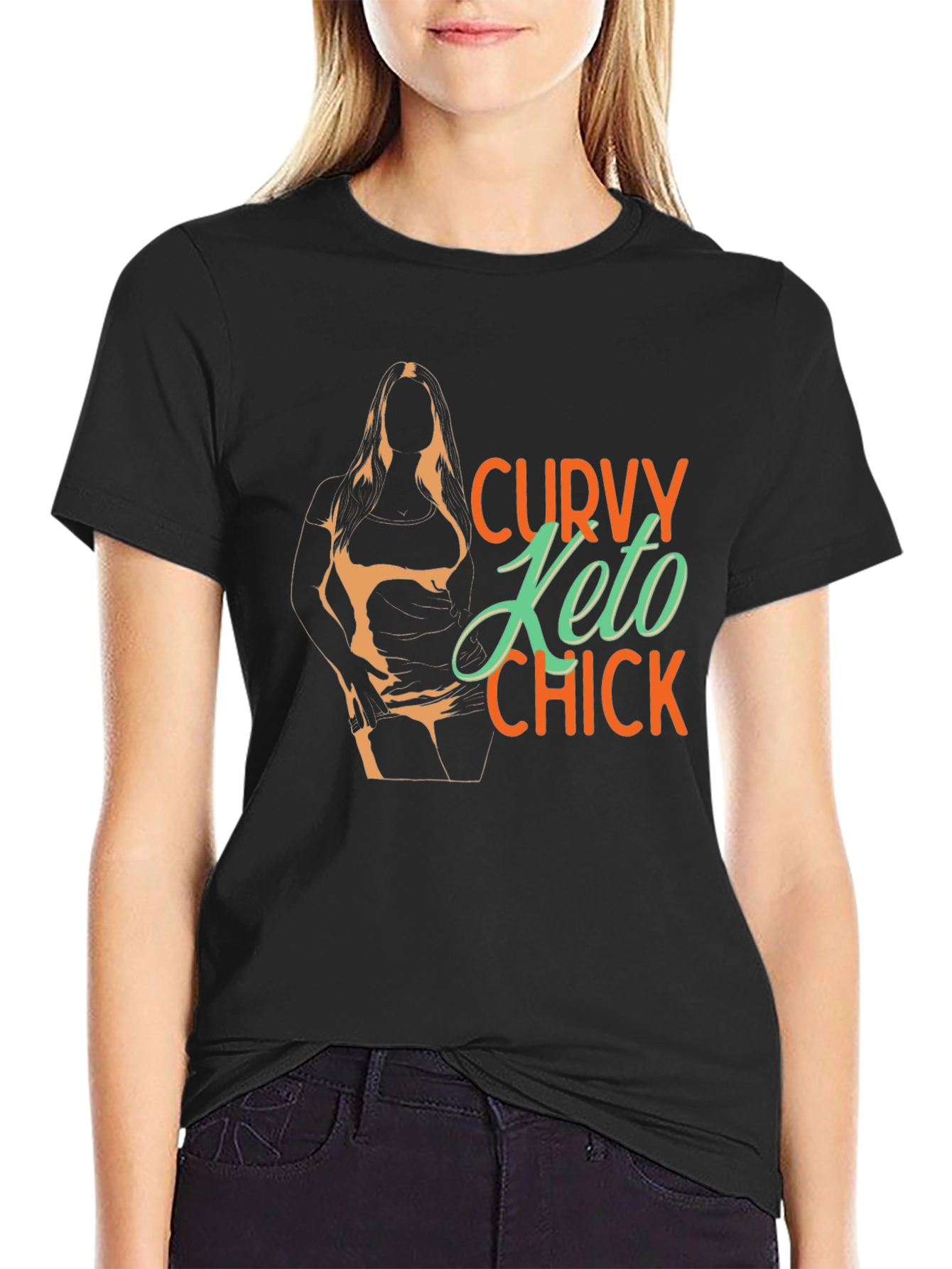 Black Curvy Keto Chick Graphic Tee - Black Unisex view 2