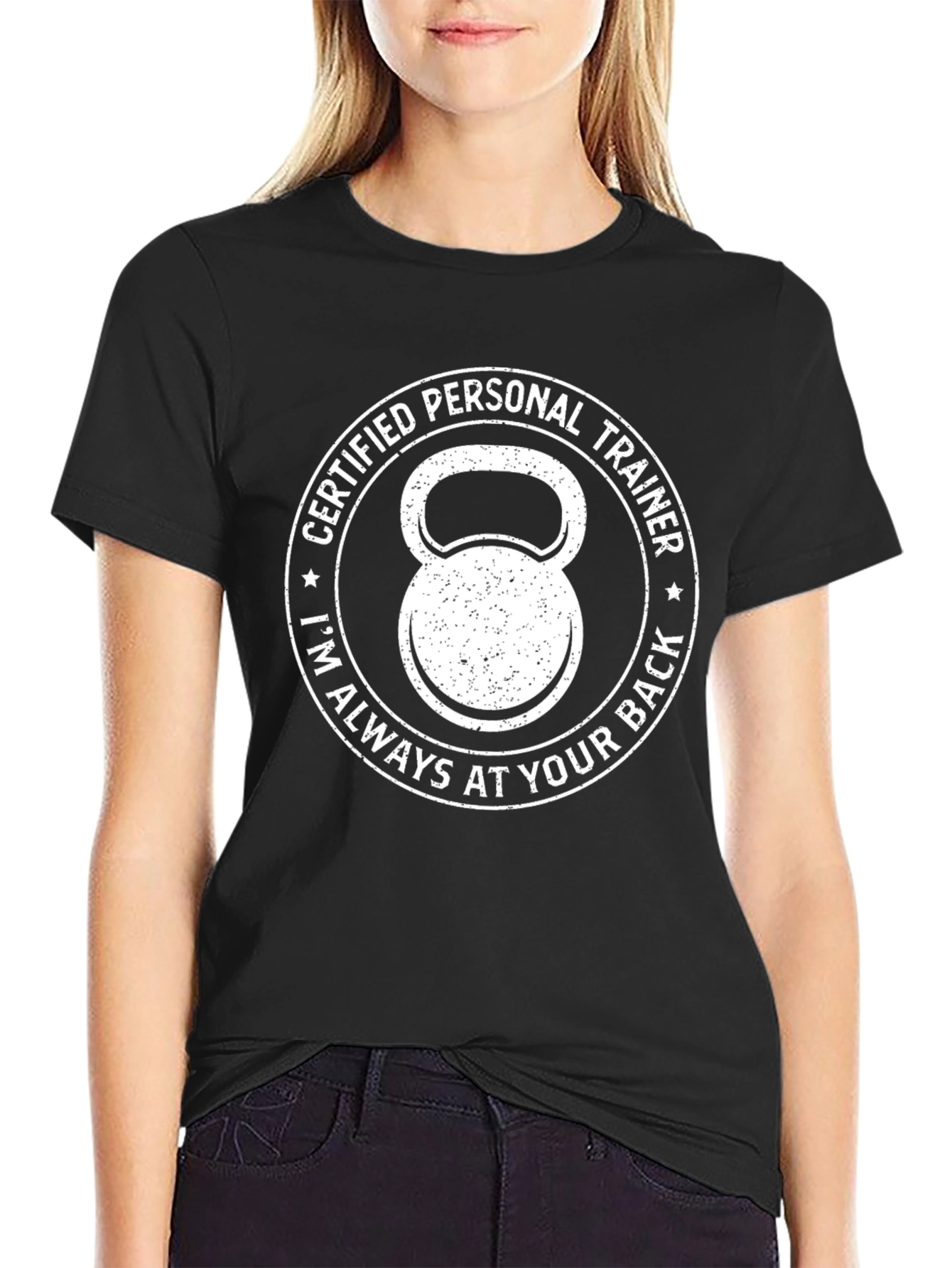 Black Certified Personal Trainer T-Shirt Kettlebell Design view 2