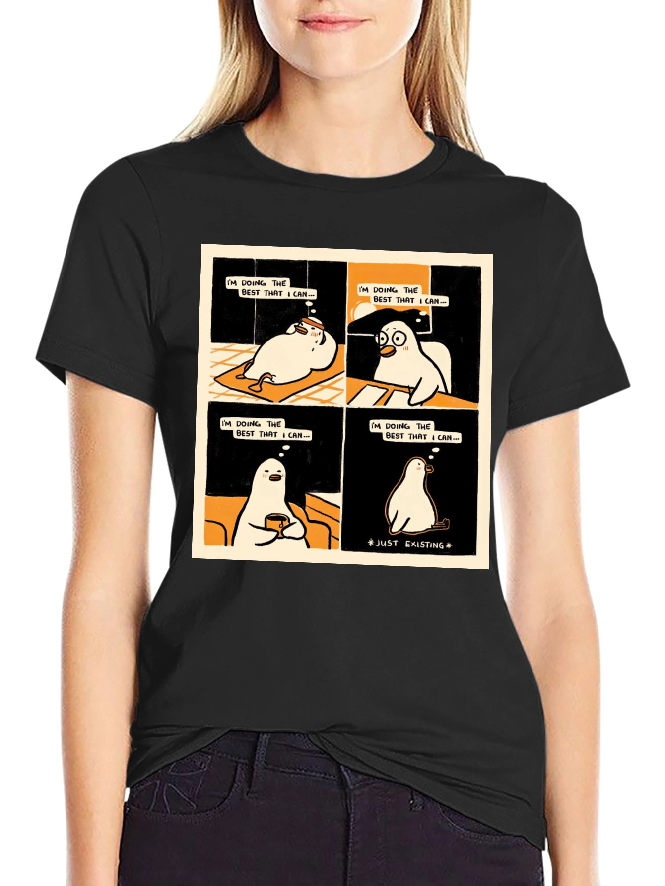 Black Existential Cartoon T-Shirt: Doing My Best view 2
