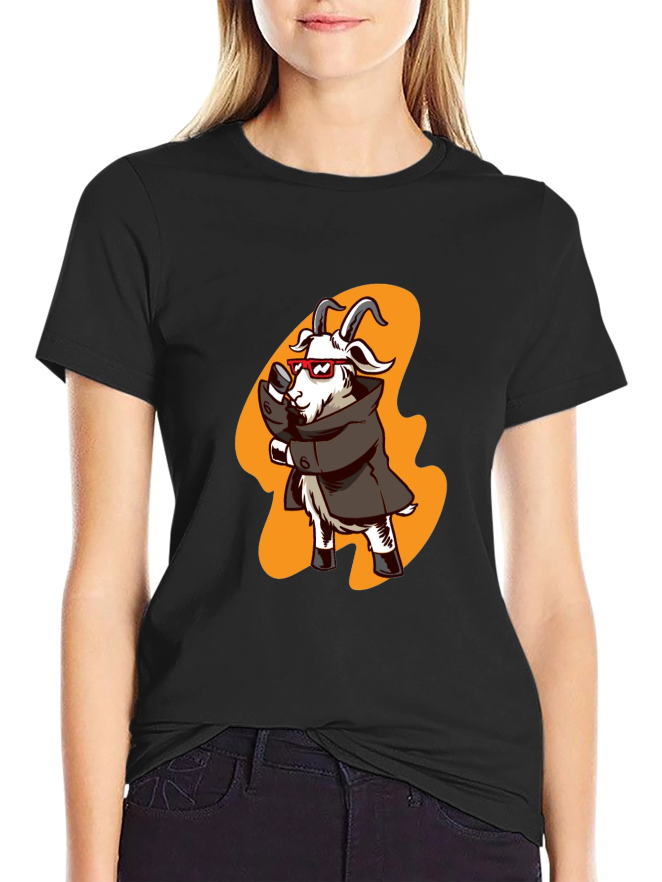 Black Cool Goat in Trench Coat Graphic Tee view 2