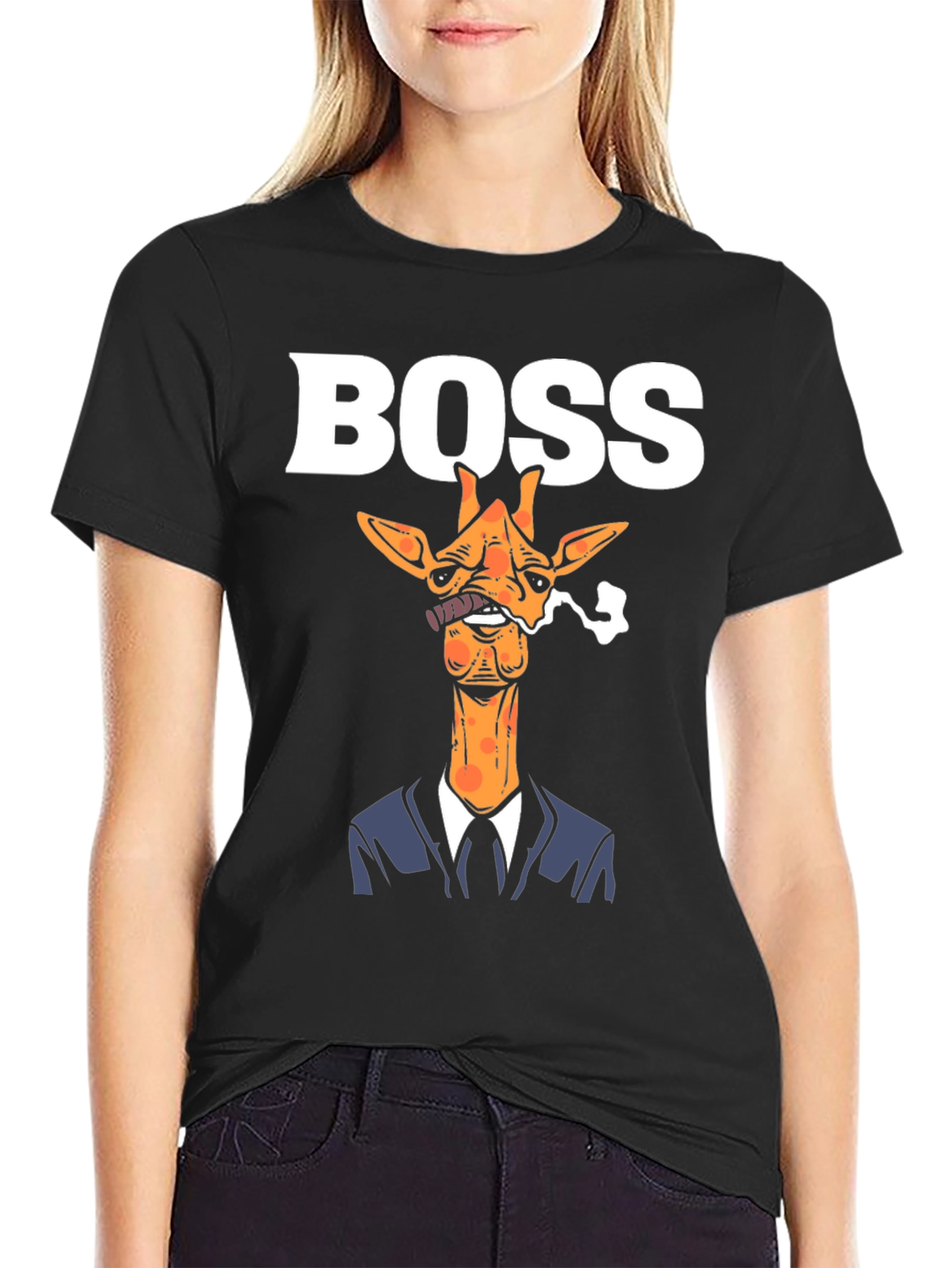 Black Boss Giraffe Graphic Tee - Funny Animal Shirt view 2