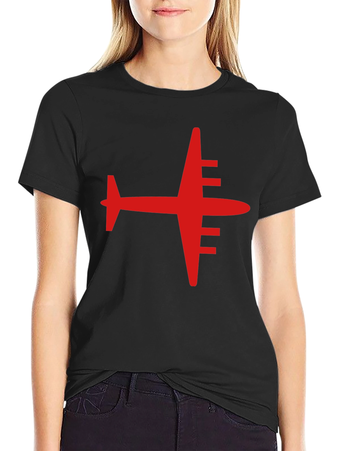 Black Red Airplane Graphic Tee - Black Casual T-Shirt view 2