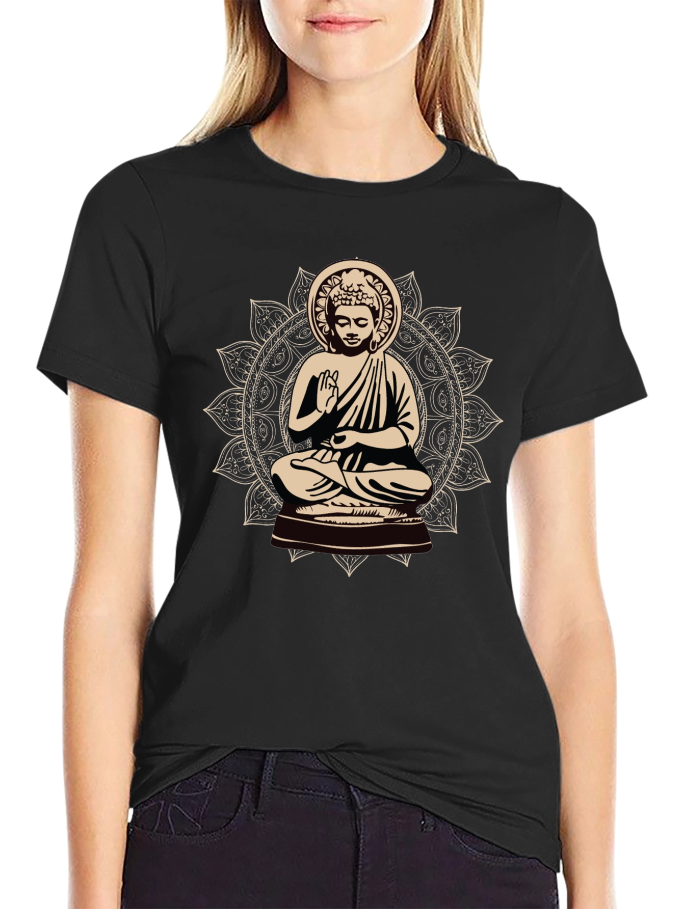 Black Buddha Mandala Graphic Tee - Spiritual Style view 2