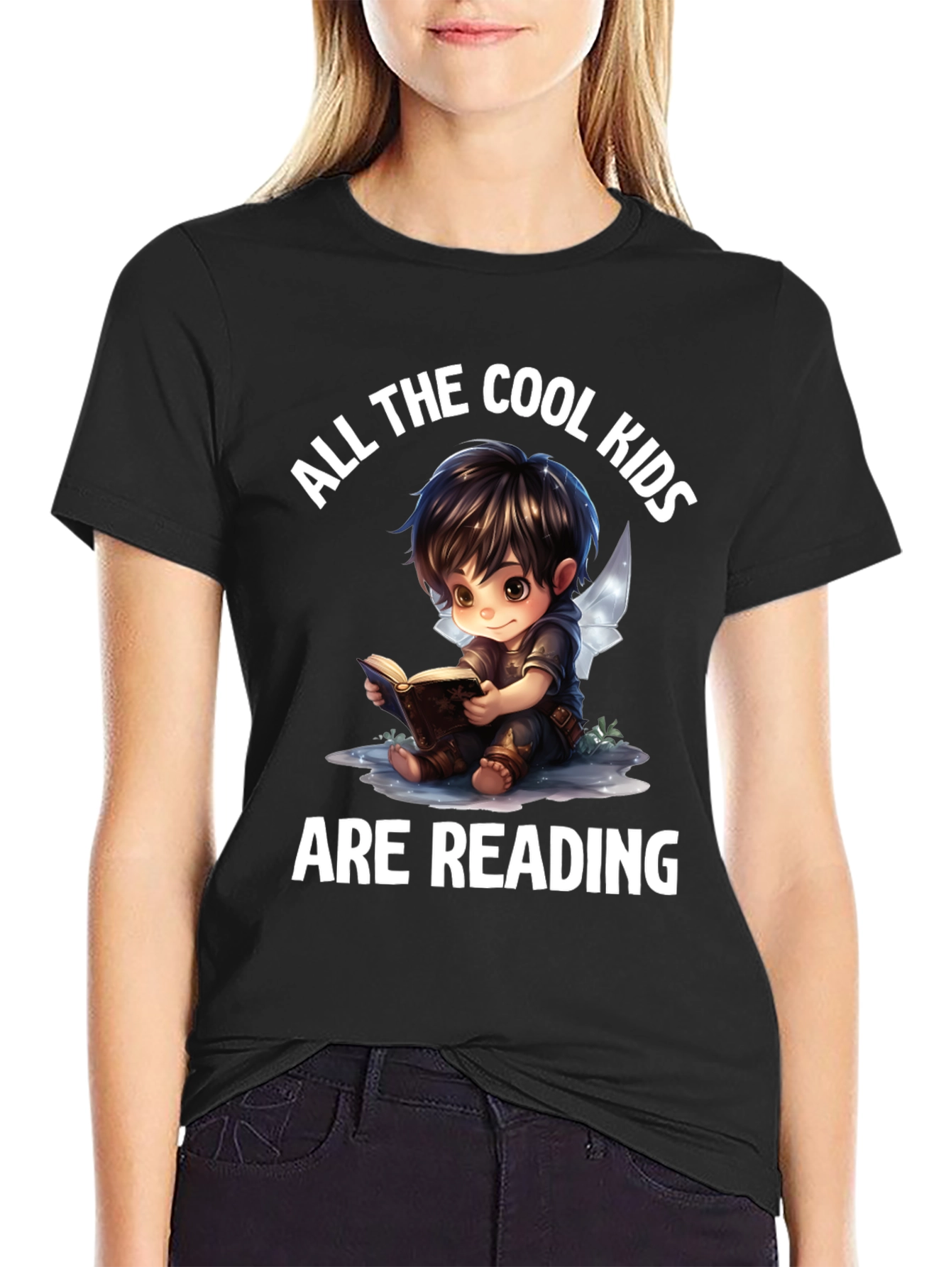 Black Cool Kids Reading Black Graphic Tee view 2