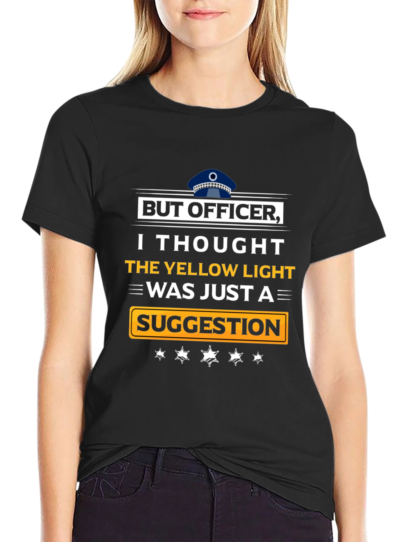 Black But Officer T-Shirt: Yellow Light Suggestion view 2