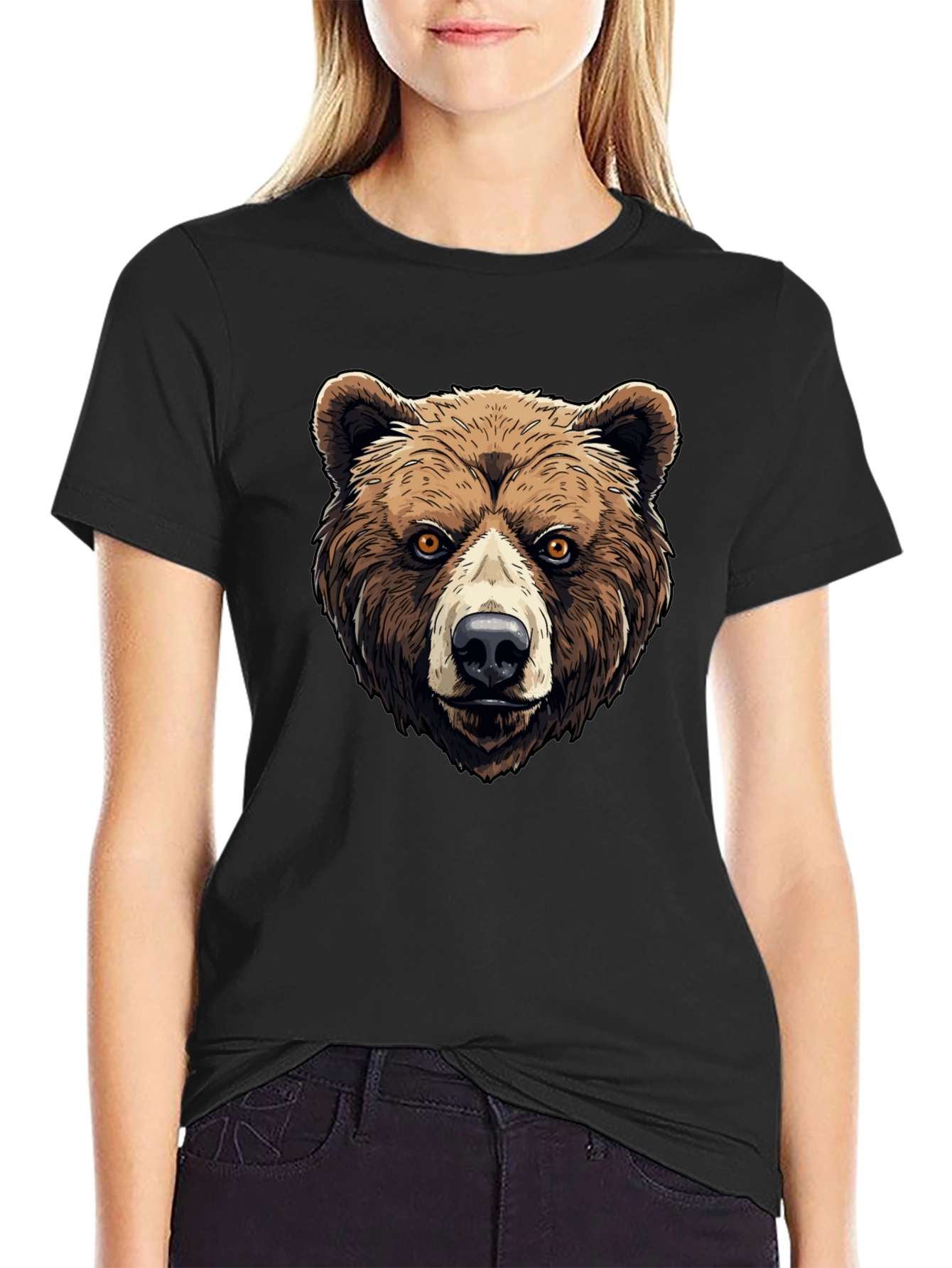Black Grizzly Bear Graphic Tee - Animal Print Shirt view 2