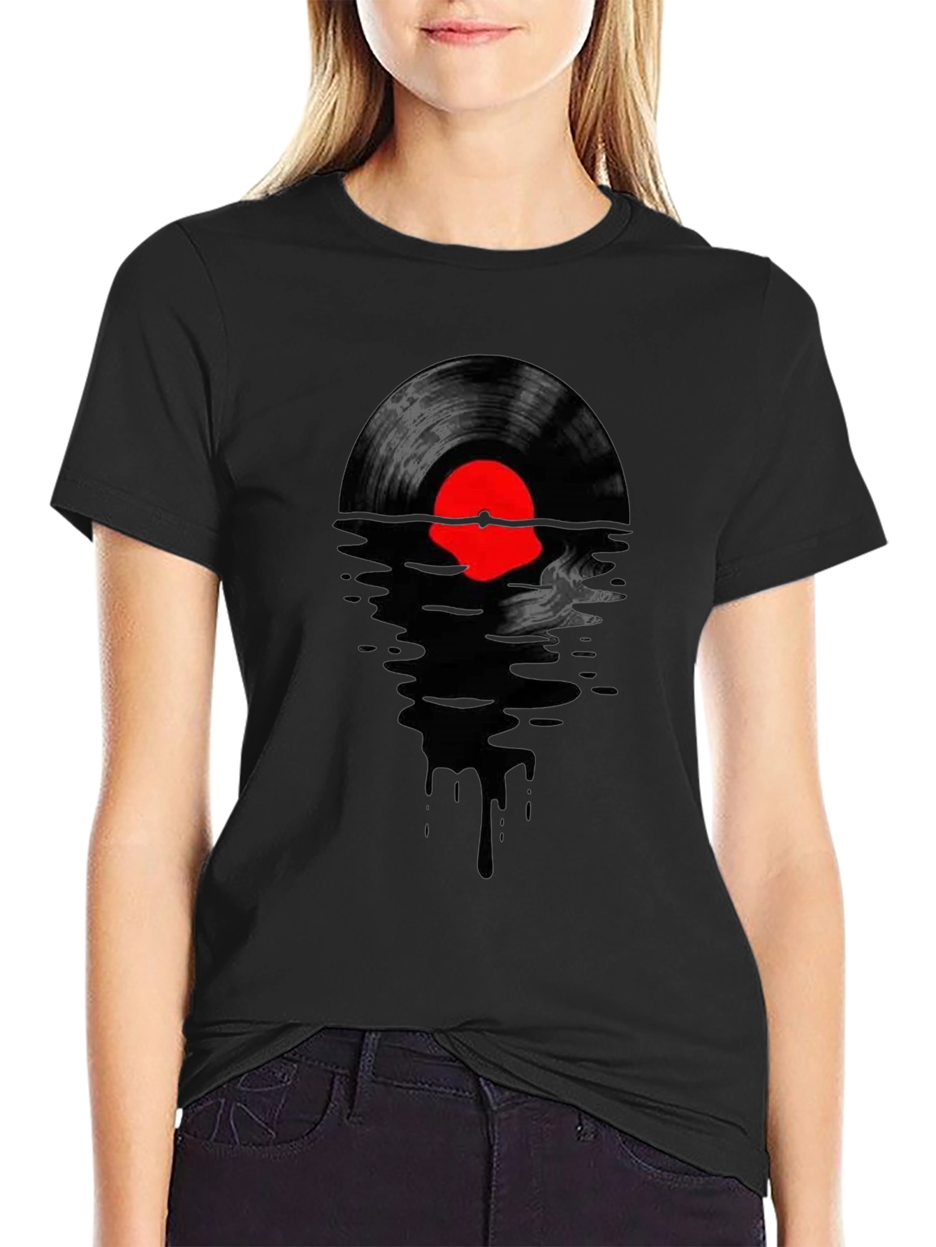 Black Vinyl Record Sunset T-Shirt - Cool Music Lover Tee view 2