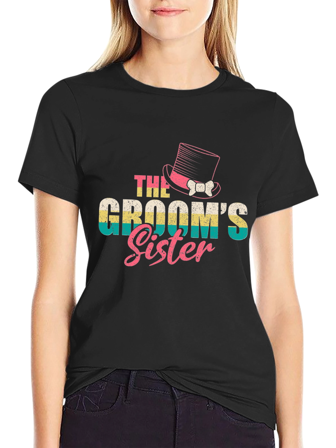 Black The Groom's Sister T-Shirt - Wedding Party Tee view 2