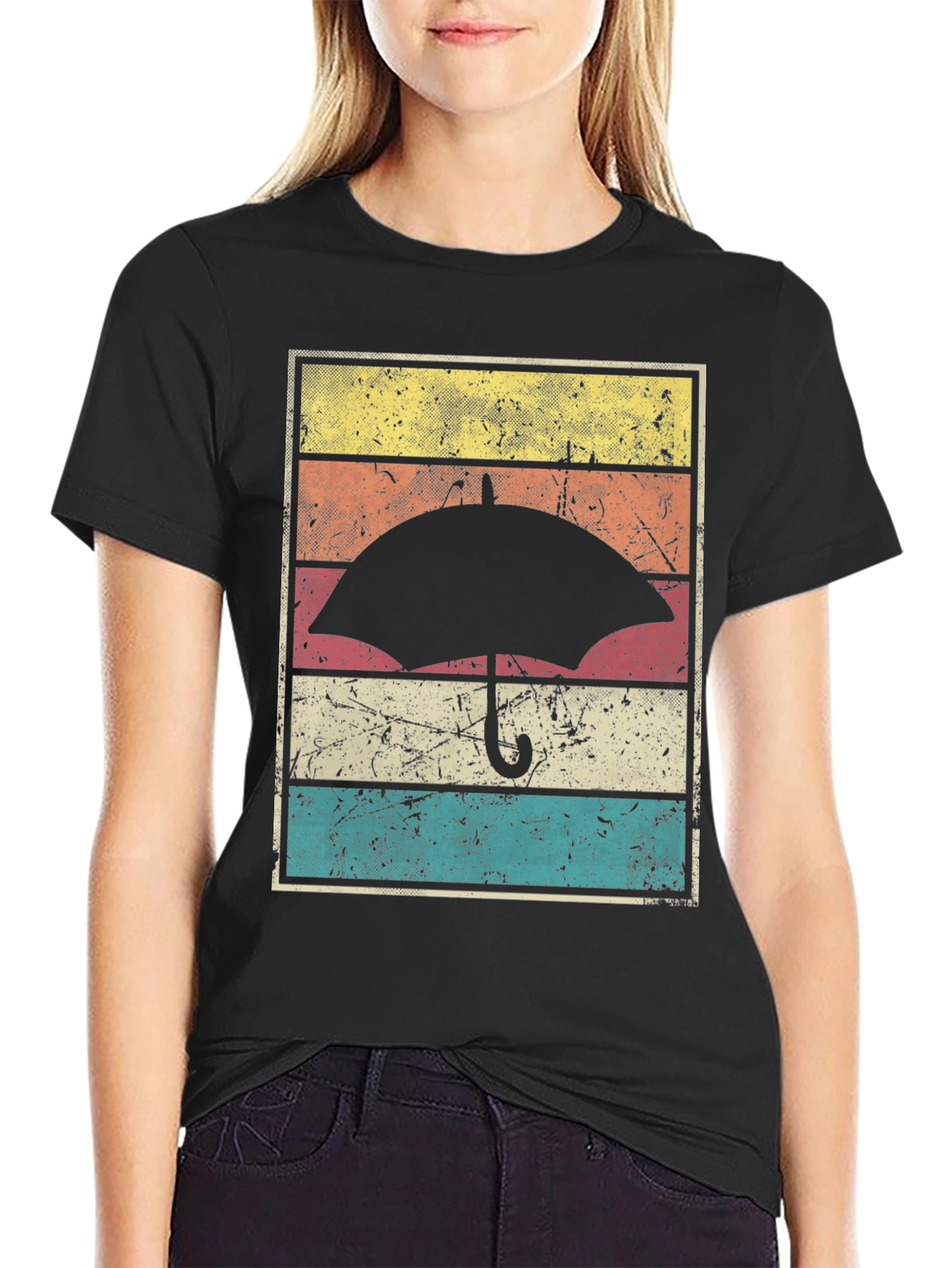 Black Retro Umbrella Graphic Tee - Vintage Style view 2