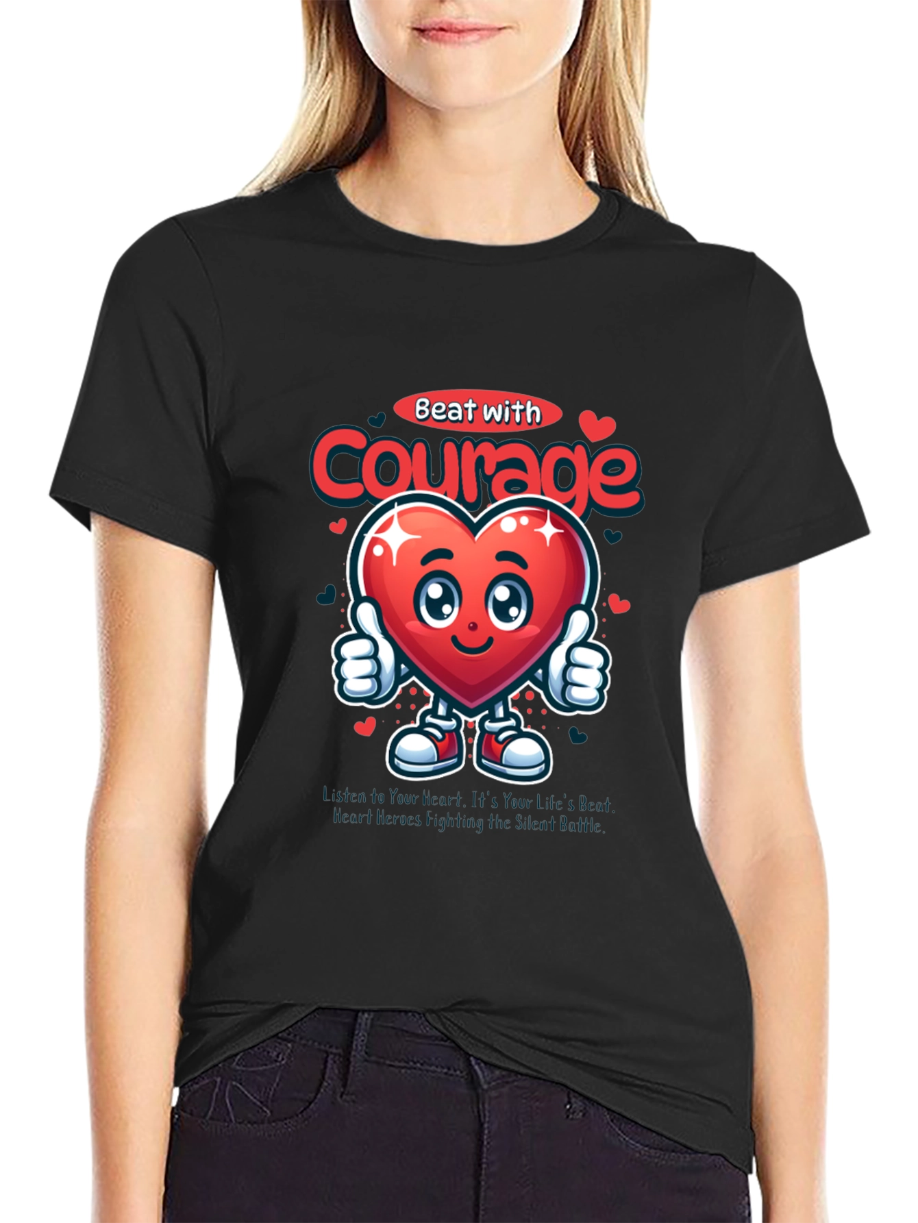 Black Courage Heart Graphic Tee - Inspirational T-Shirt view 2