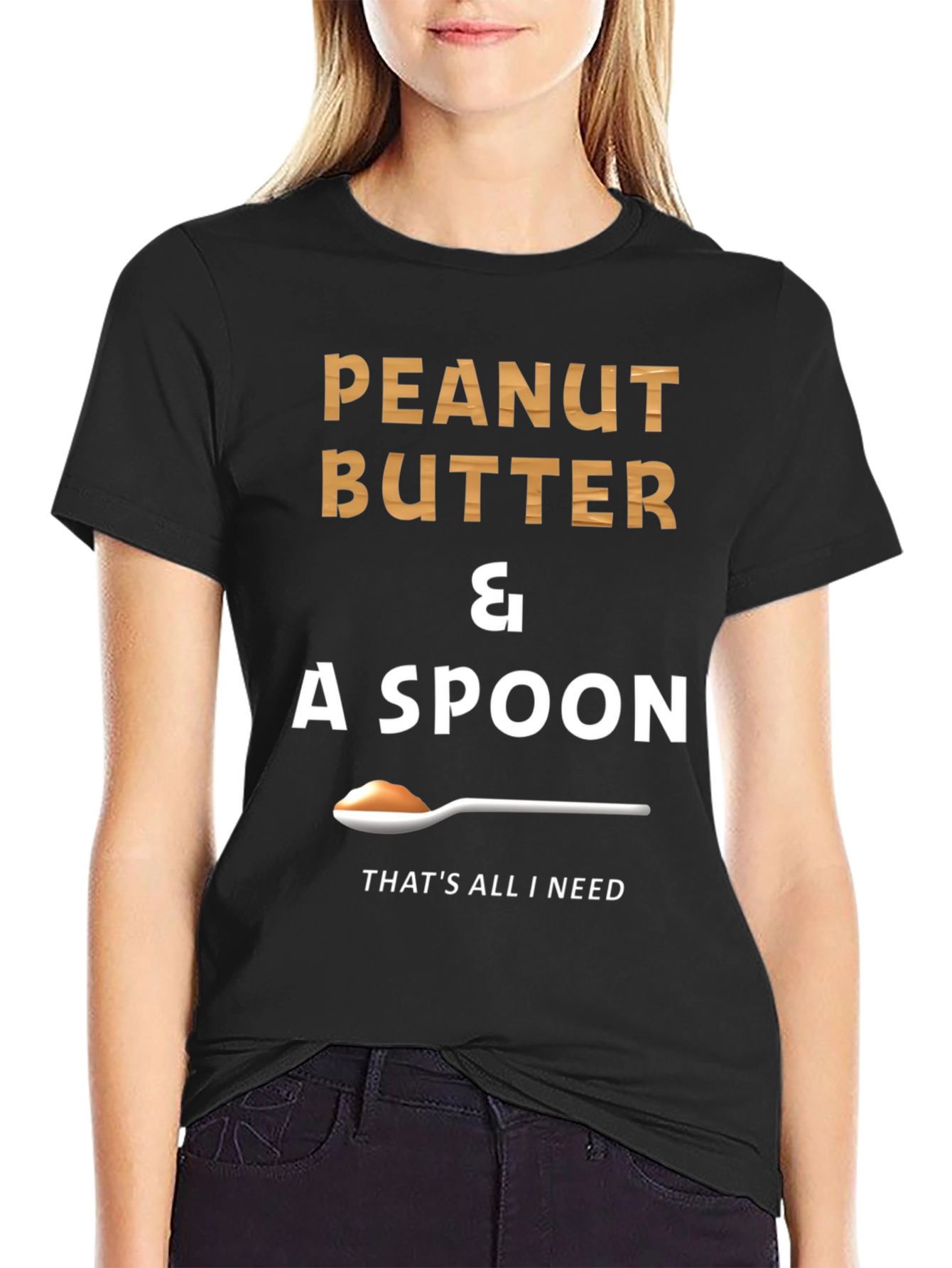 Black Peanut Butter & A Spoon T-Shirt - Funny Foodie Tee view 2