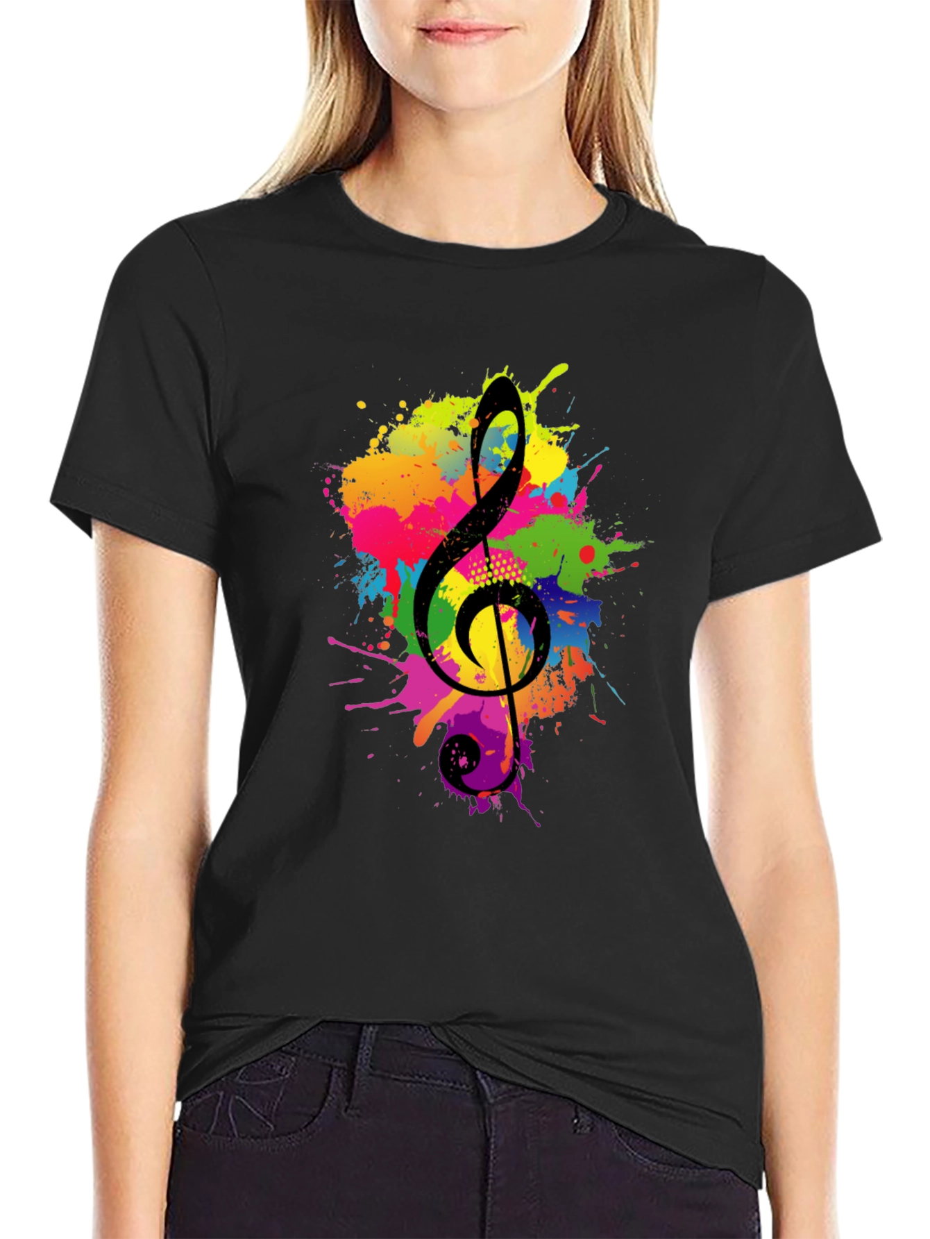Black Colorful Treble Clef Black Graphic Tee view 2
