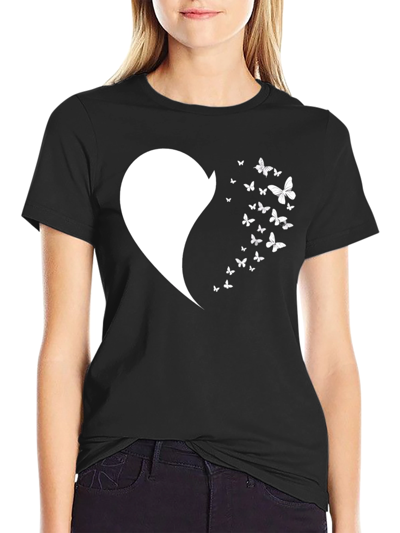 Black Butterfly Heart Graphic Tee - Black view 2