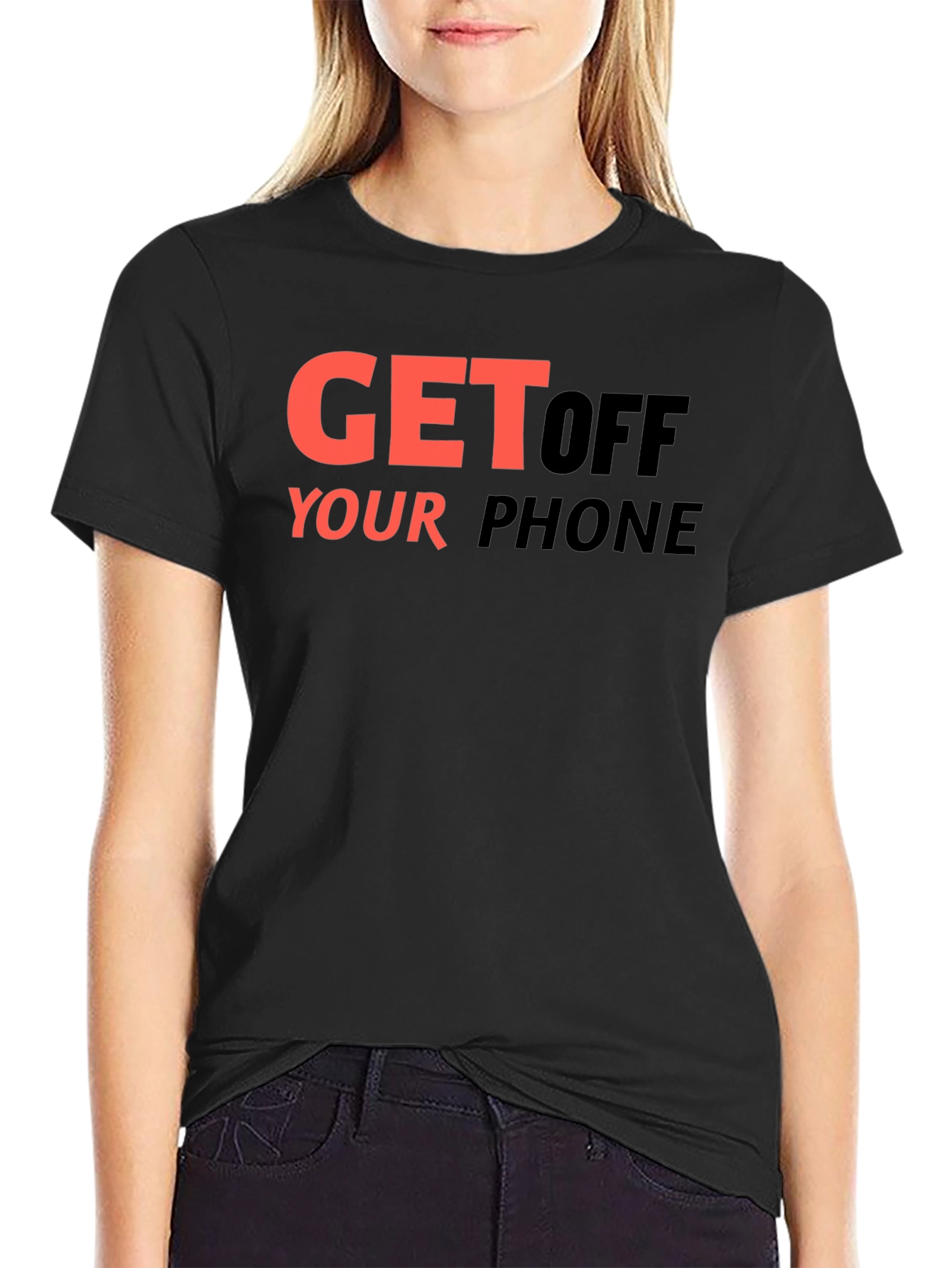 Black Get Off Your Phone Graphic Tee - Black view 2