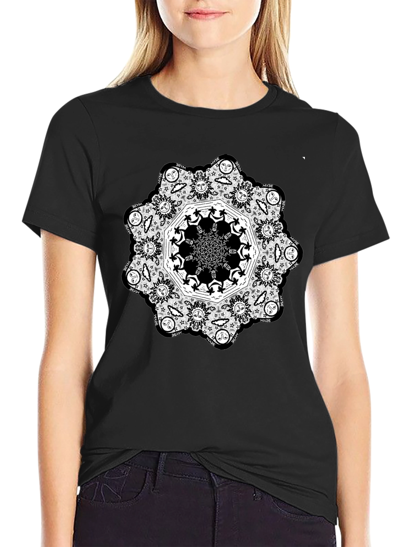 Black Mandala Graphic Black T-Shirt view 2