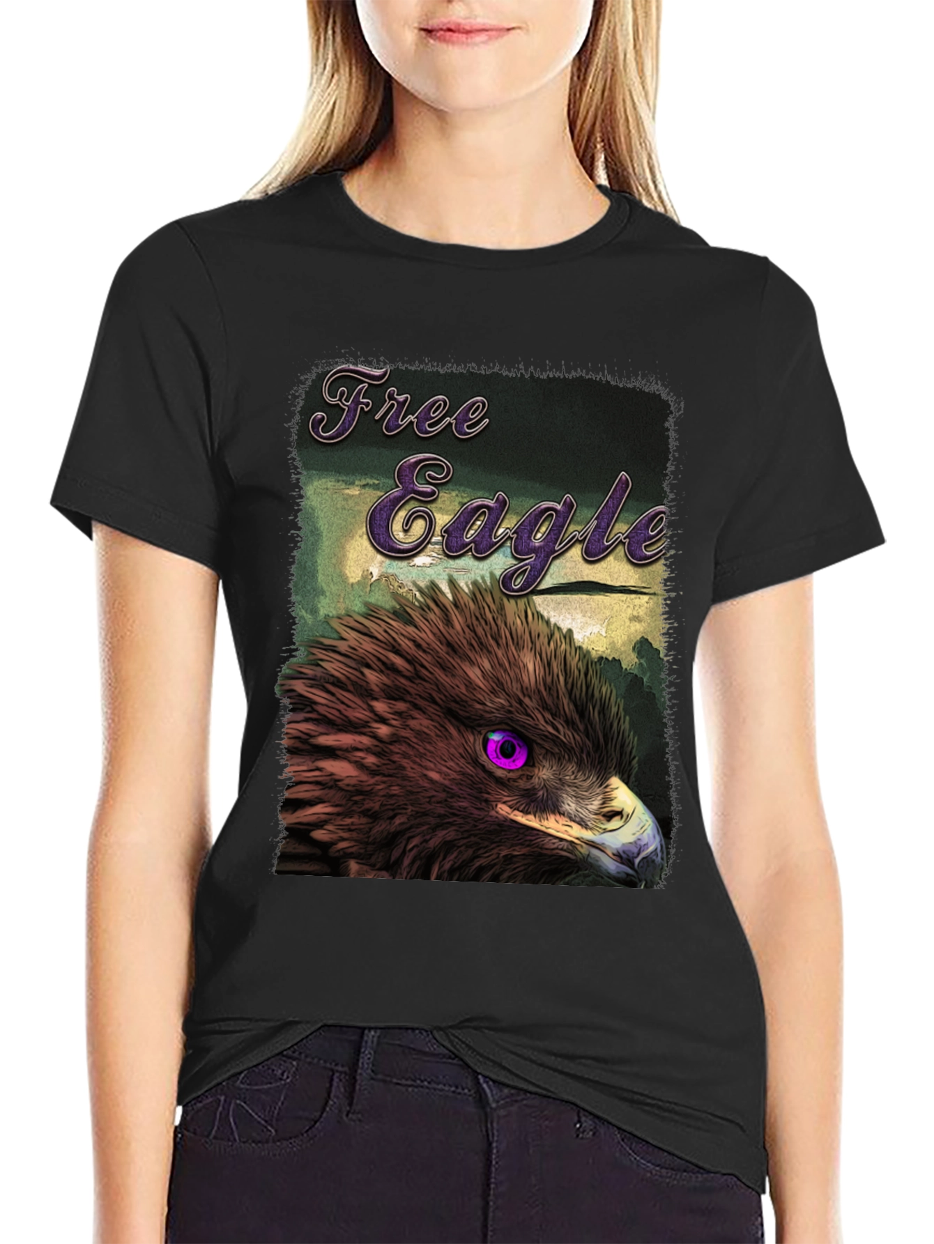 Black Free Eagle Graphic T-Shirt - Bold Bird Design view 2