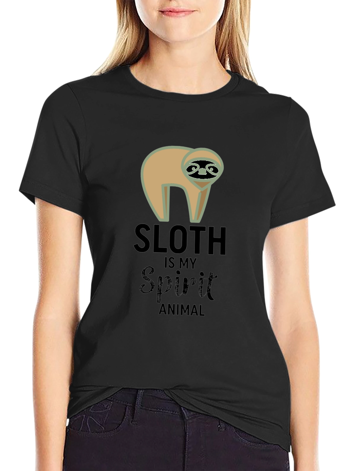 Black Sloth is My Spirit Animal T-Shirt - Unisex Crew Neck view 2
