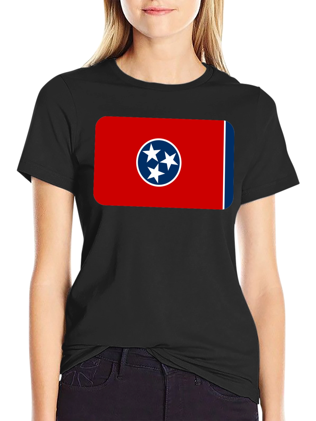 Black Tennessee Flag T-Shirt -  Black Crew Neck Tee view 2
