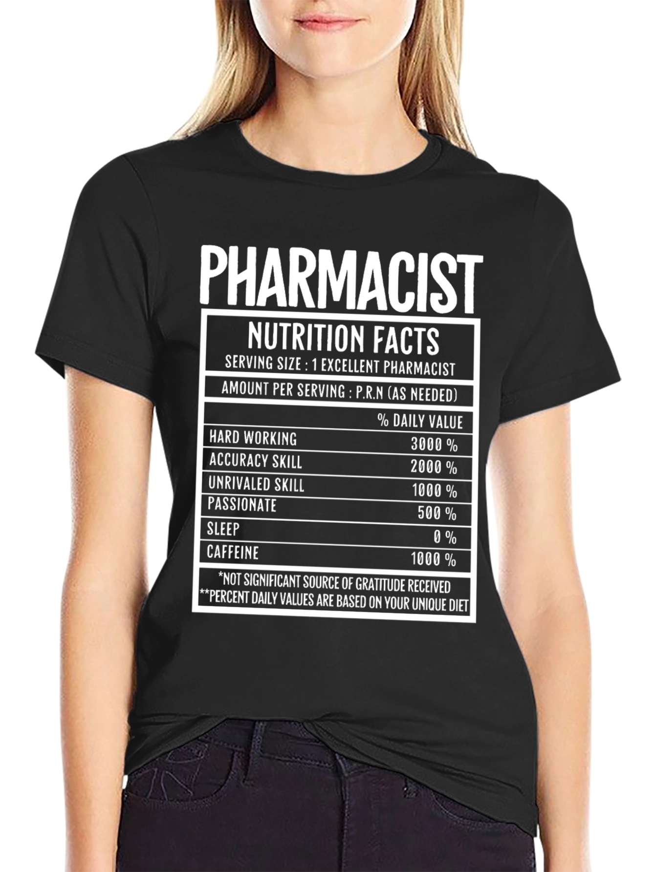 Black Pharmacist Nutrition Facts T-Shirt Funny Pharmacy Tee view 2