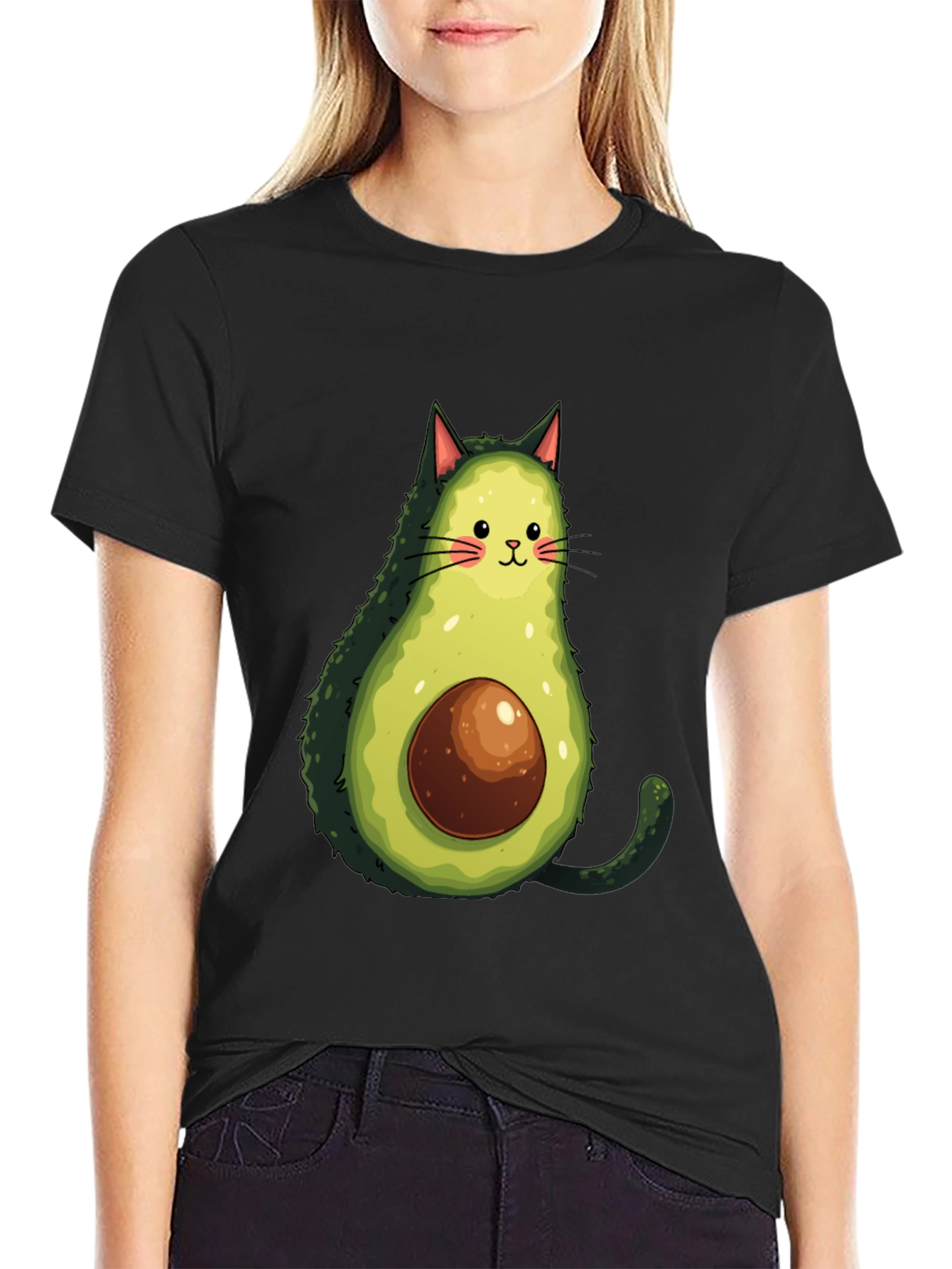 Black Avocado Cat Graphic Tee - Funny T-Shirt view 2