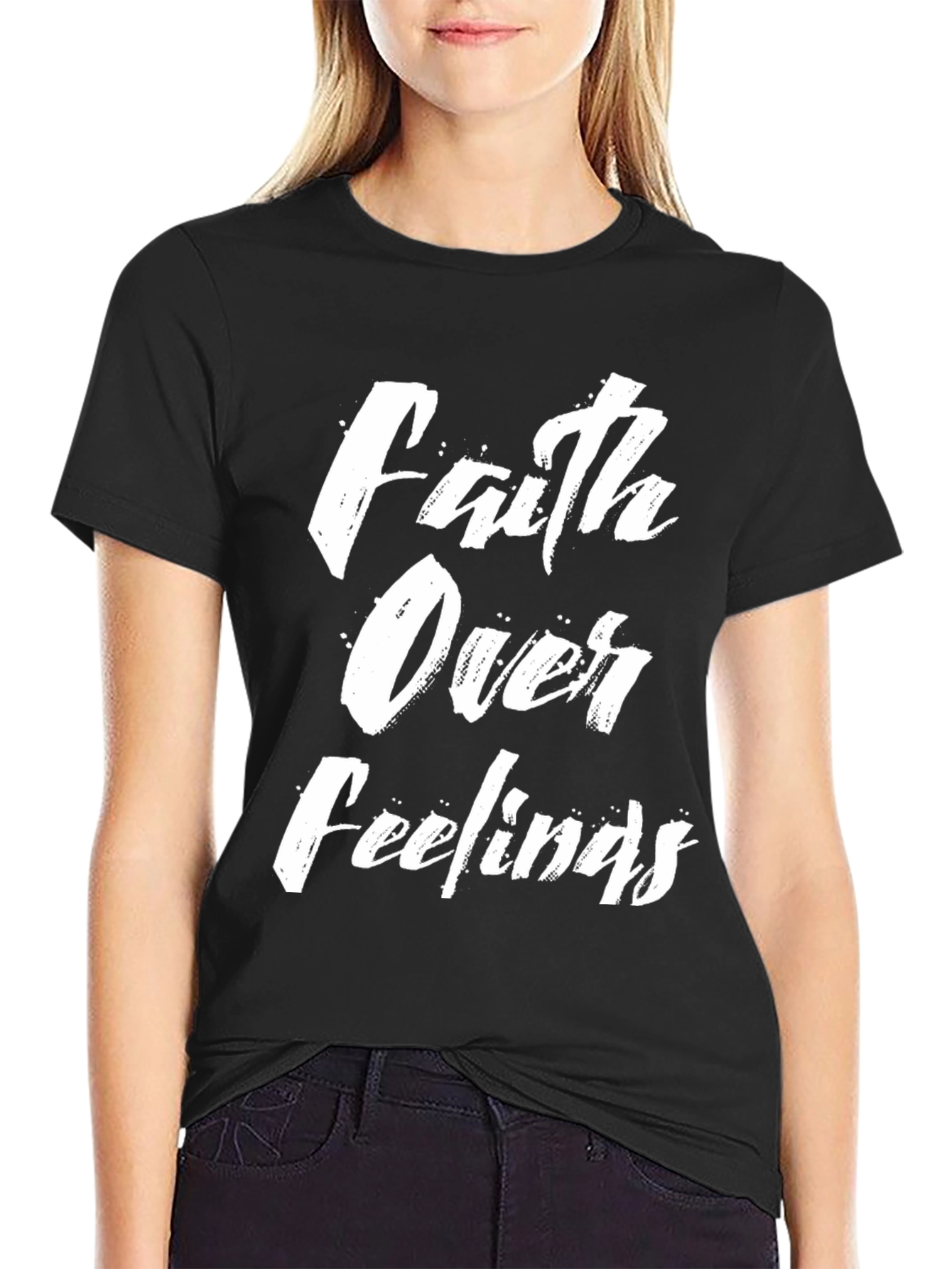 Black Faith Over Feelings Graphic Tee view 2