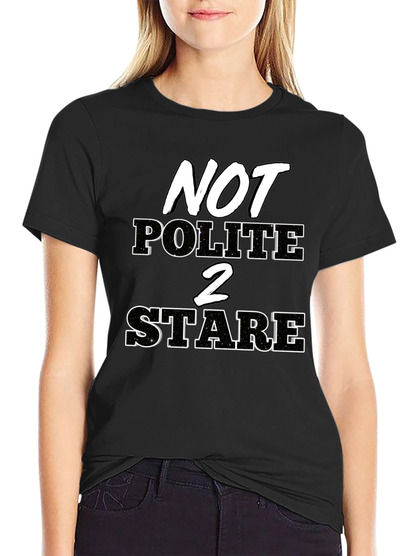 Black Not Polite to Stare Graphic Tee - Black Cotton Blend view 2