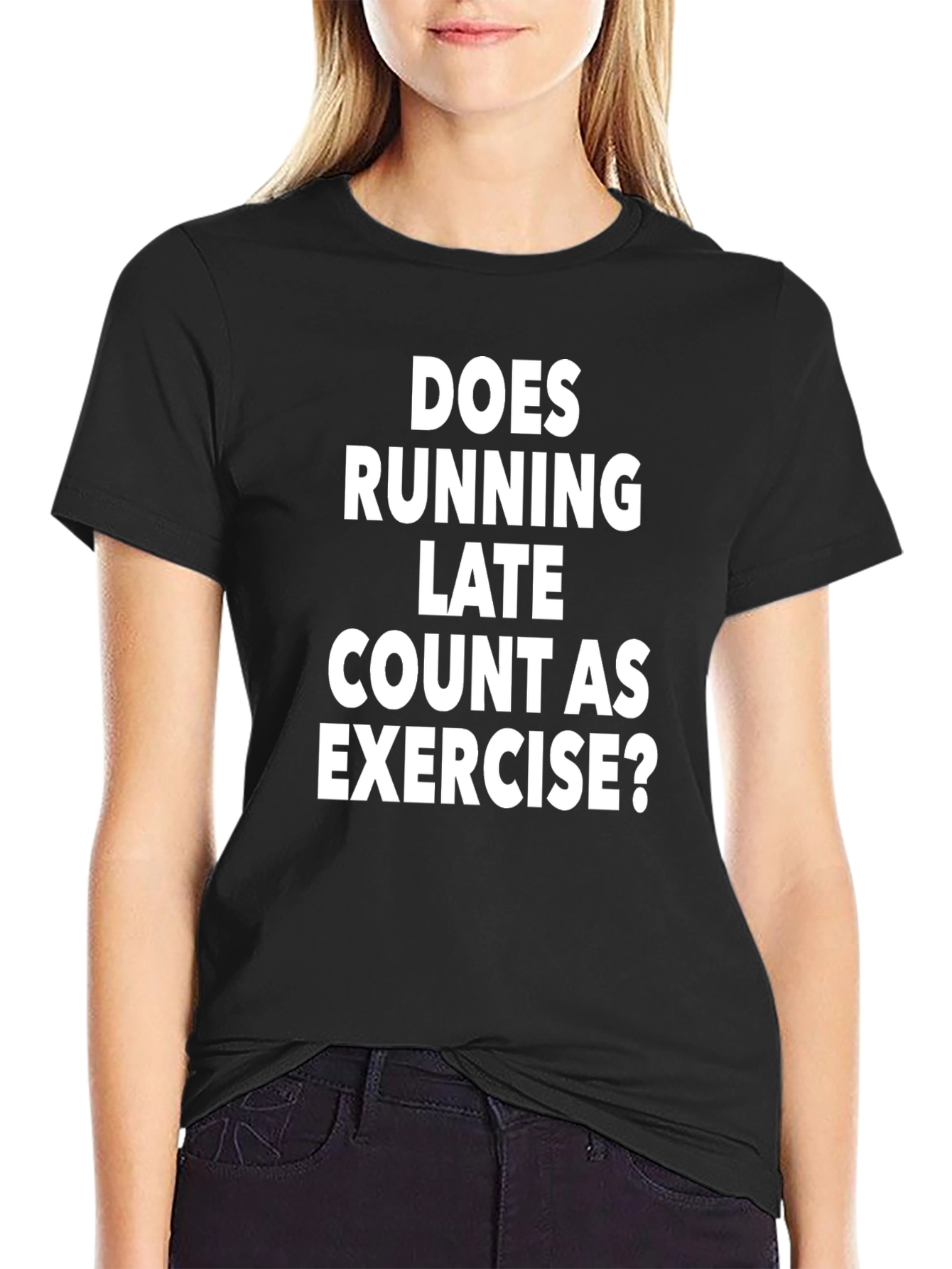 Black Funny Running Late Exercise T-Shirt view 2