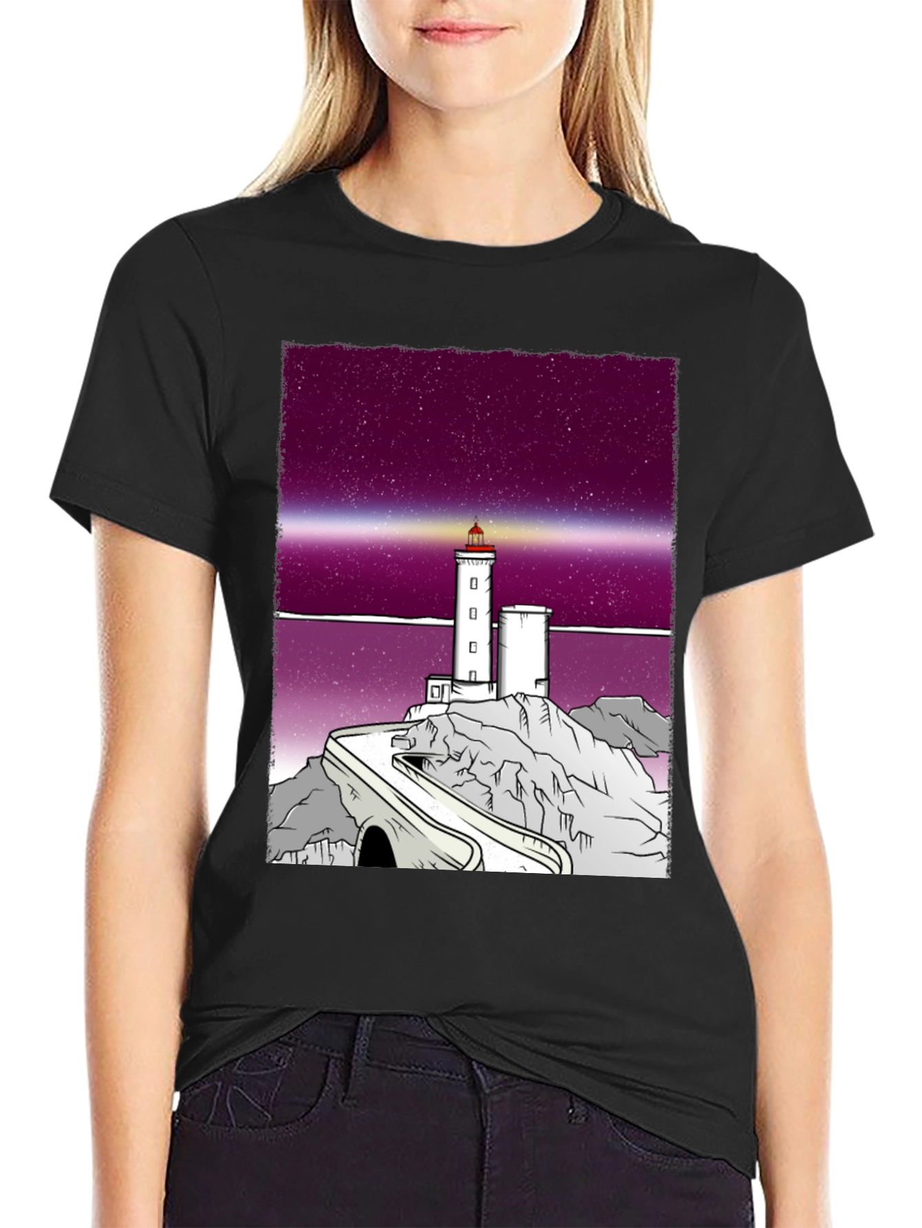Black Lighthouse Graphic Tee - Unique Design, Comfortable Fit view 2
