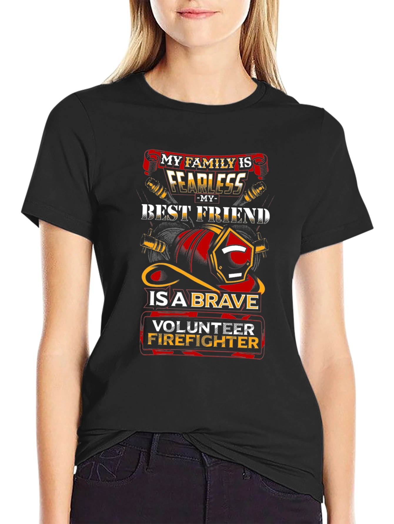 Black Volunteer Firefighter Graphic T-Shirt view 2
