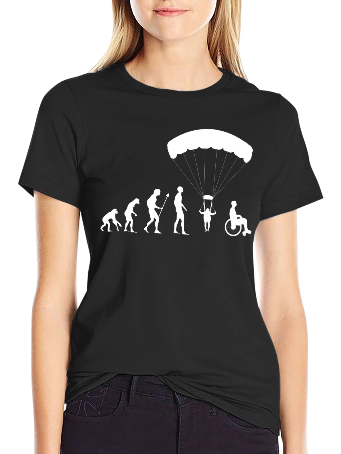 Black Evolution Parachute Humor T-Shirt view 2