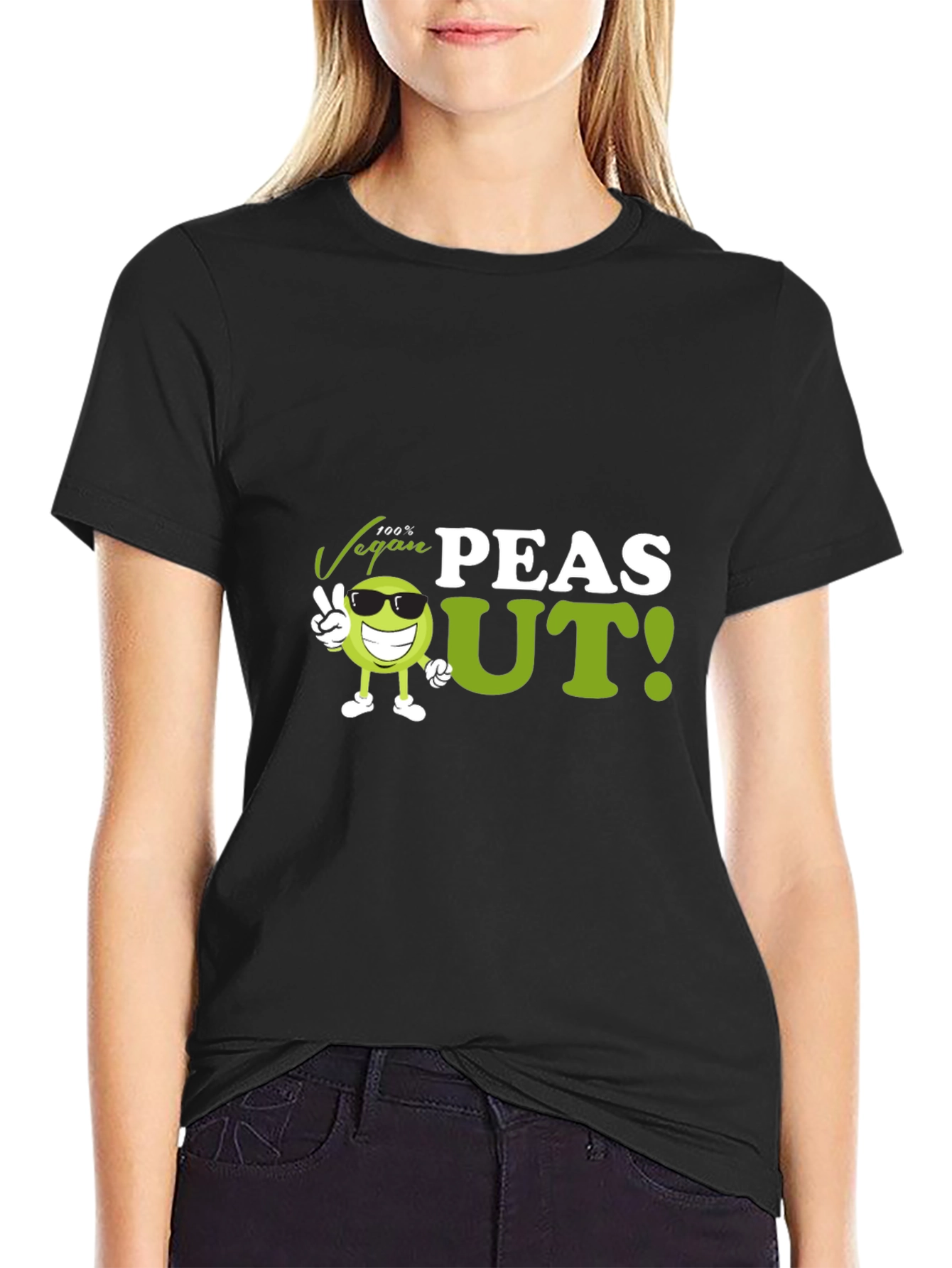 Black Vegan Peas Out T-Shirt - Funny Plant Based Tee view 2