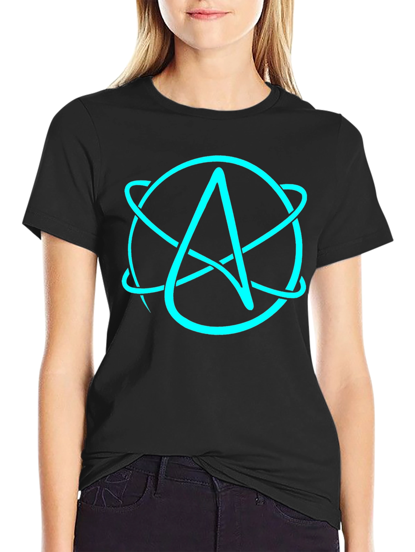 Black Atheist Atom Symbol Black T-Shirt view 2