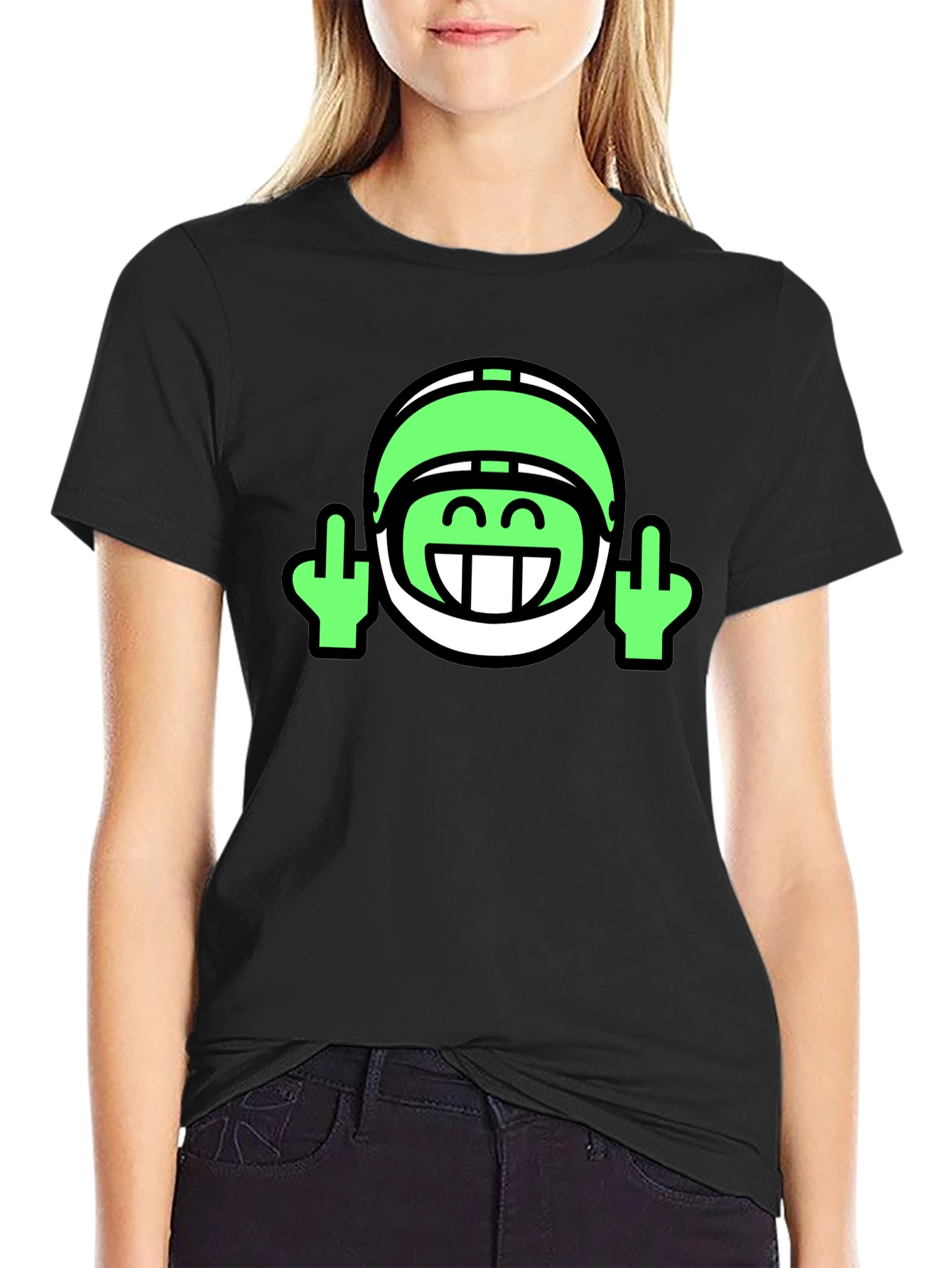 Black Black T-Shirt with Football Helmet Emoji Design view 2