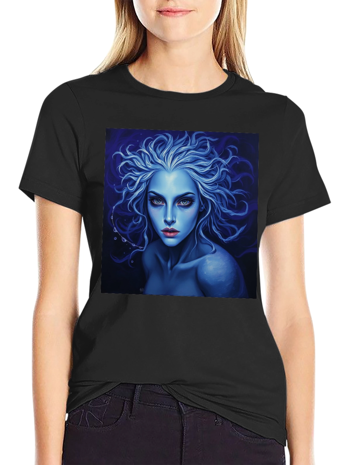 Black Blue Enchantress Graphic Tee - Dark Fantasy Style view 2