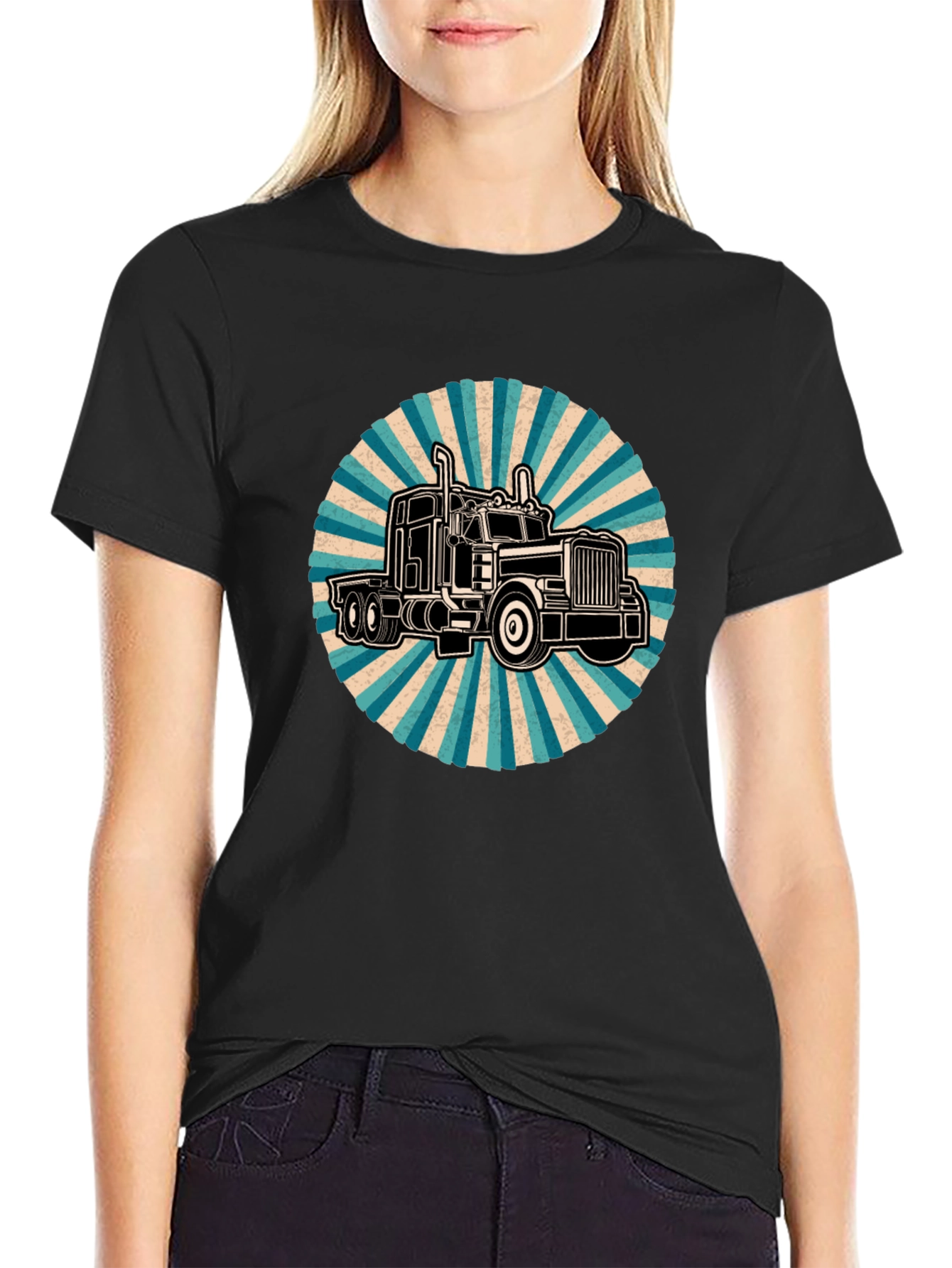 Black Trucker Tee - Retro Style Black T-Shirt view 2