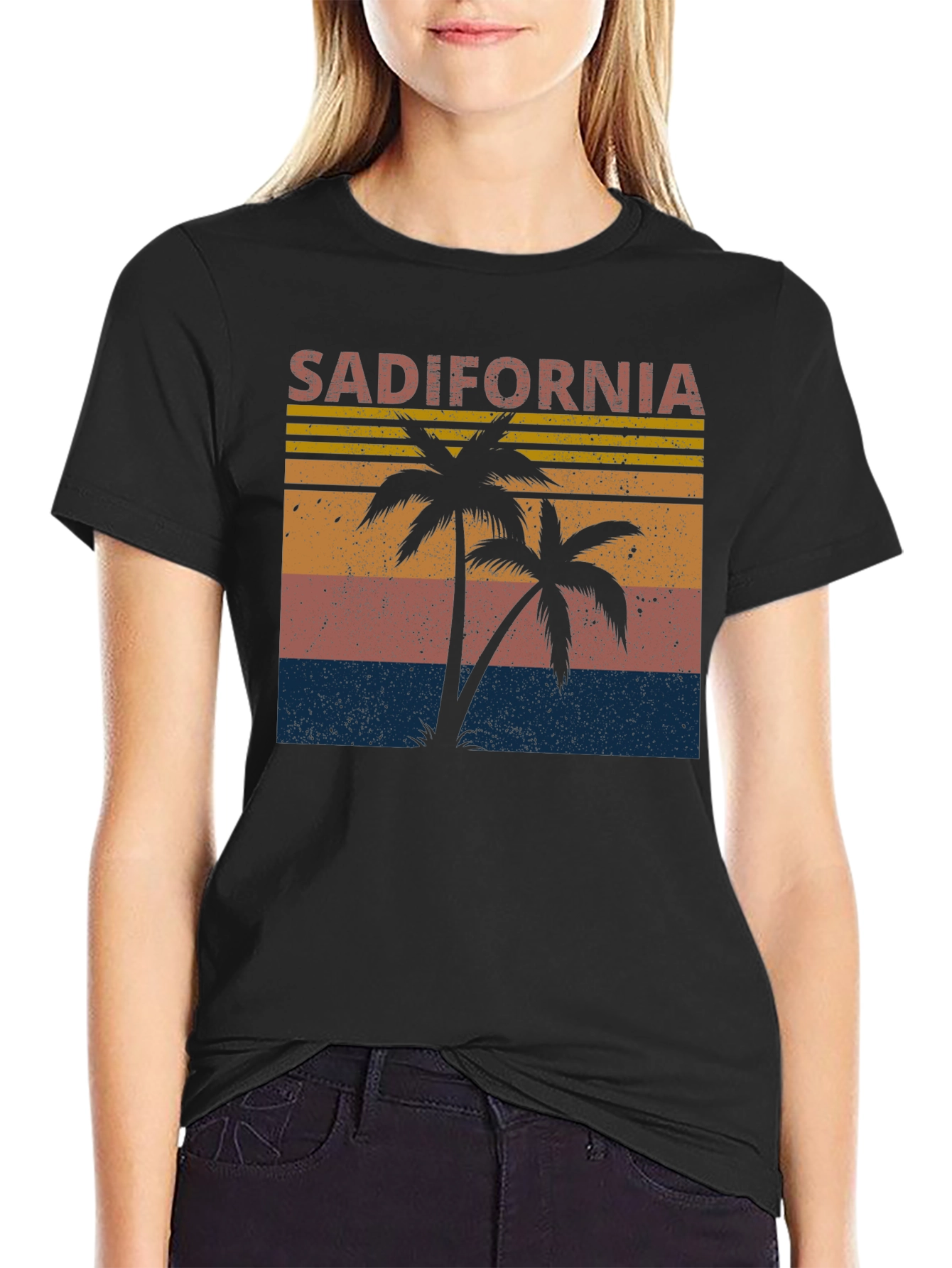 Black Sadifornia Palm Tree Retro Graphic T-Shirt view 2