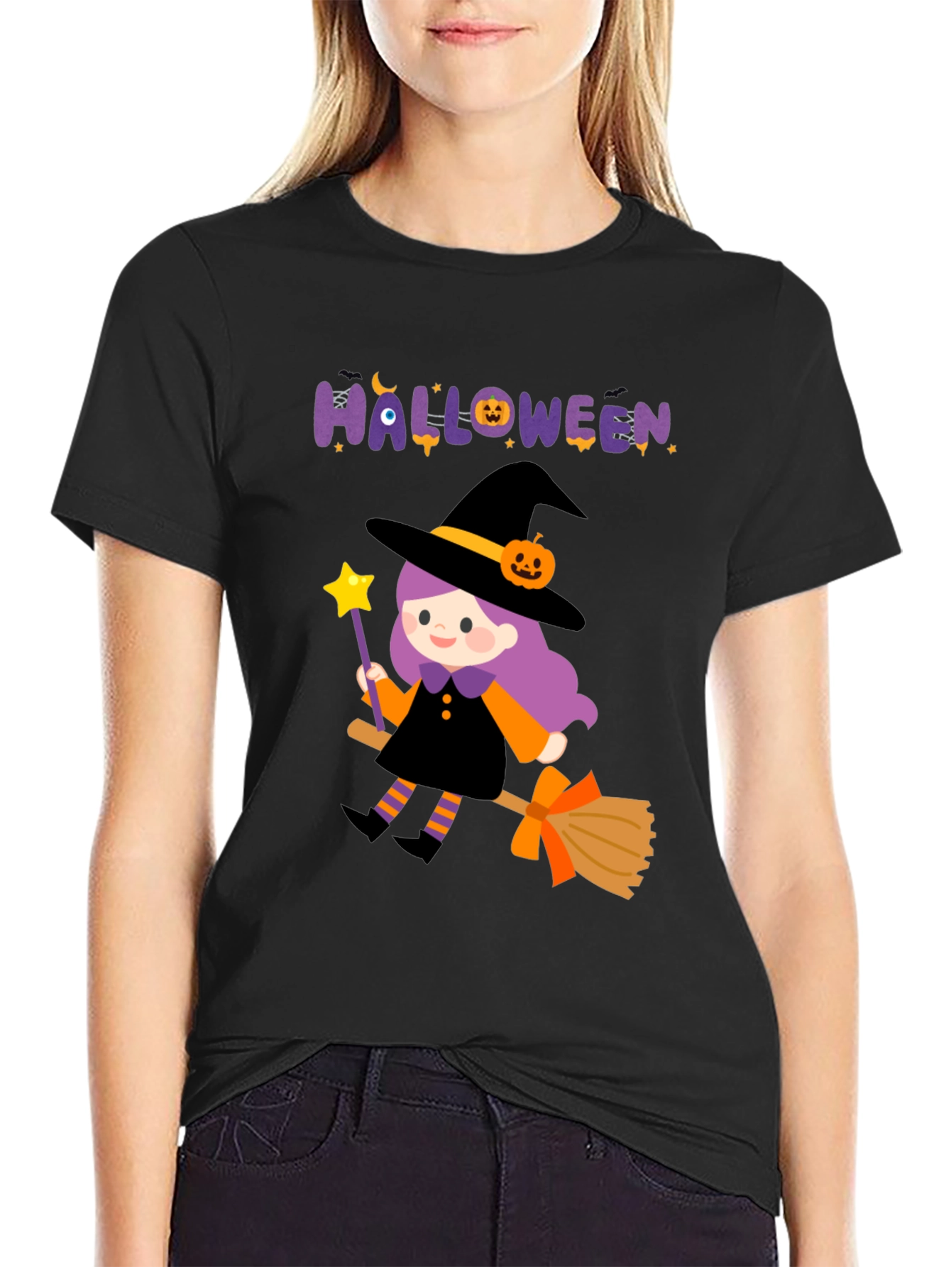 Black Halloween Witch T-Shirt - Spooky Season Apparel view 2