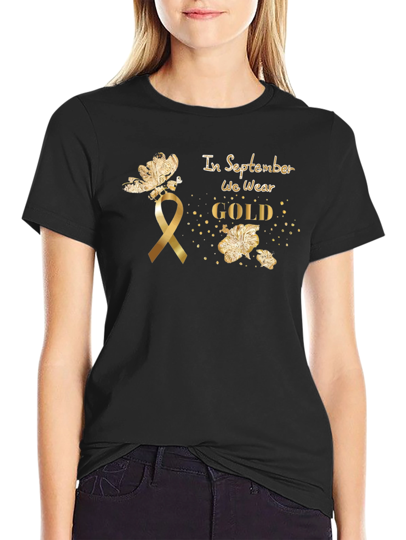 Black In September We Wear Gold Awareness T-Shirt view 2