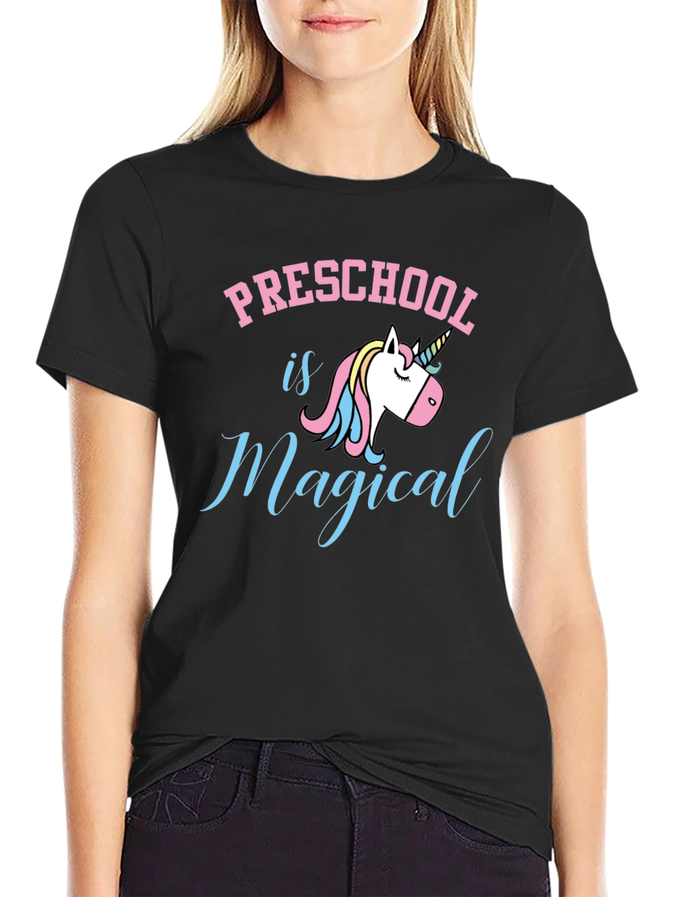 Black Preschool is Magical Unicorn Graphic Tee - Black view 2