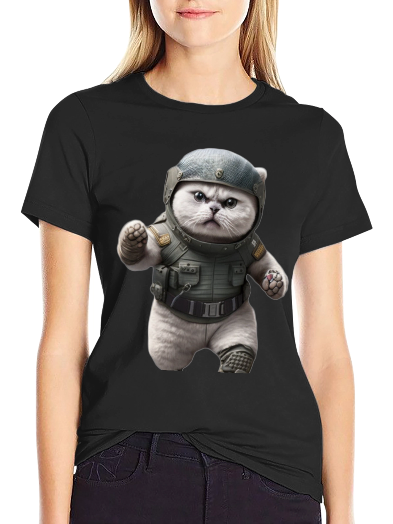 Black Tactical Cat T-Shirt - Military Grade Humor view 2