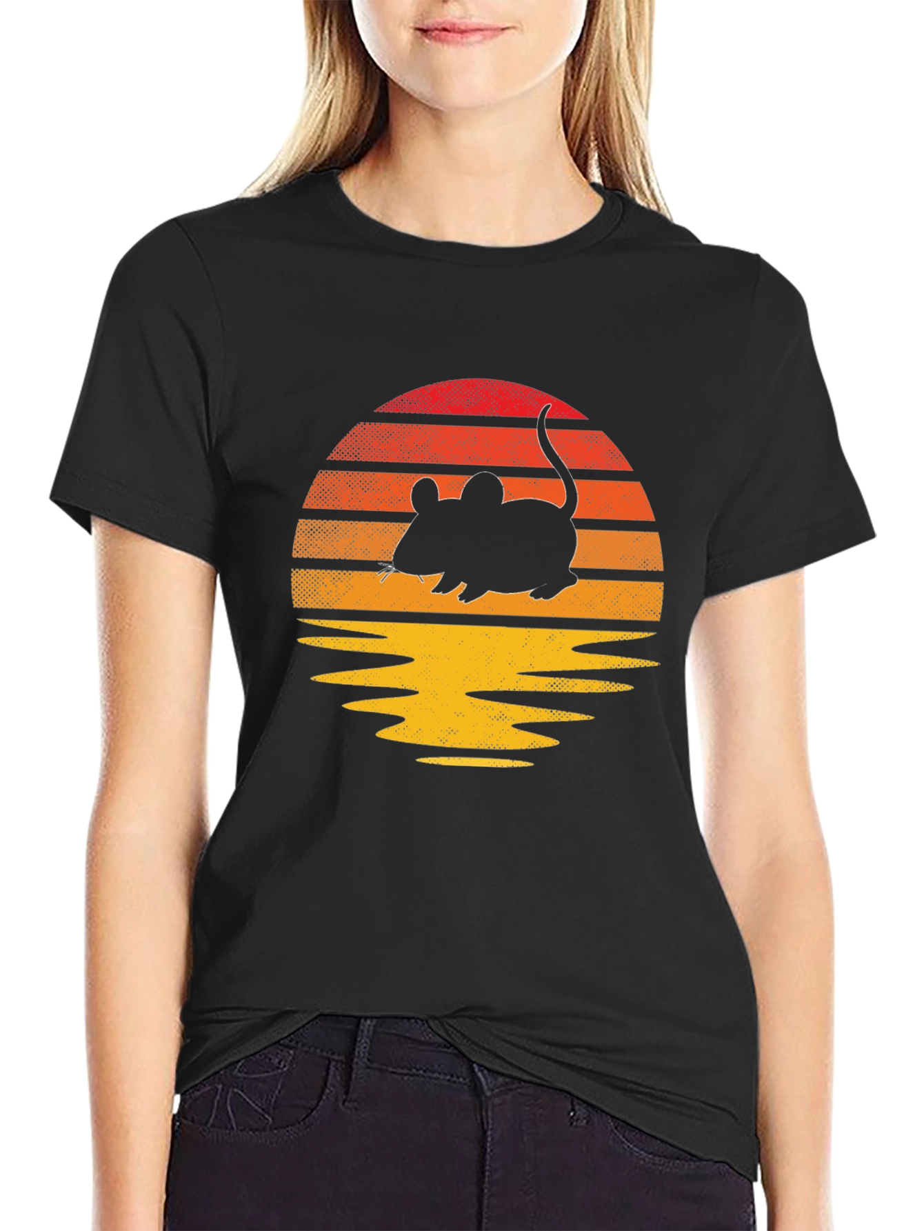 Black Retro Mouse Sunset Graphic Tee view 2